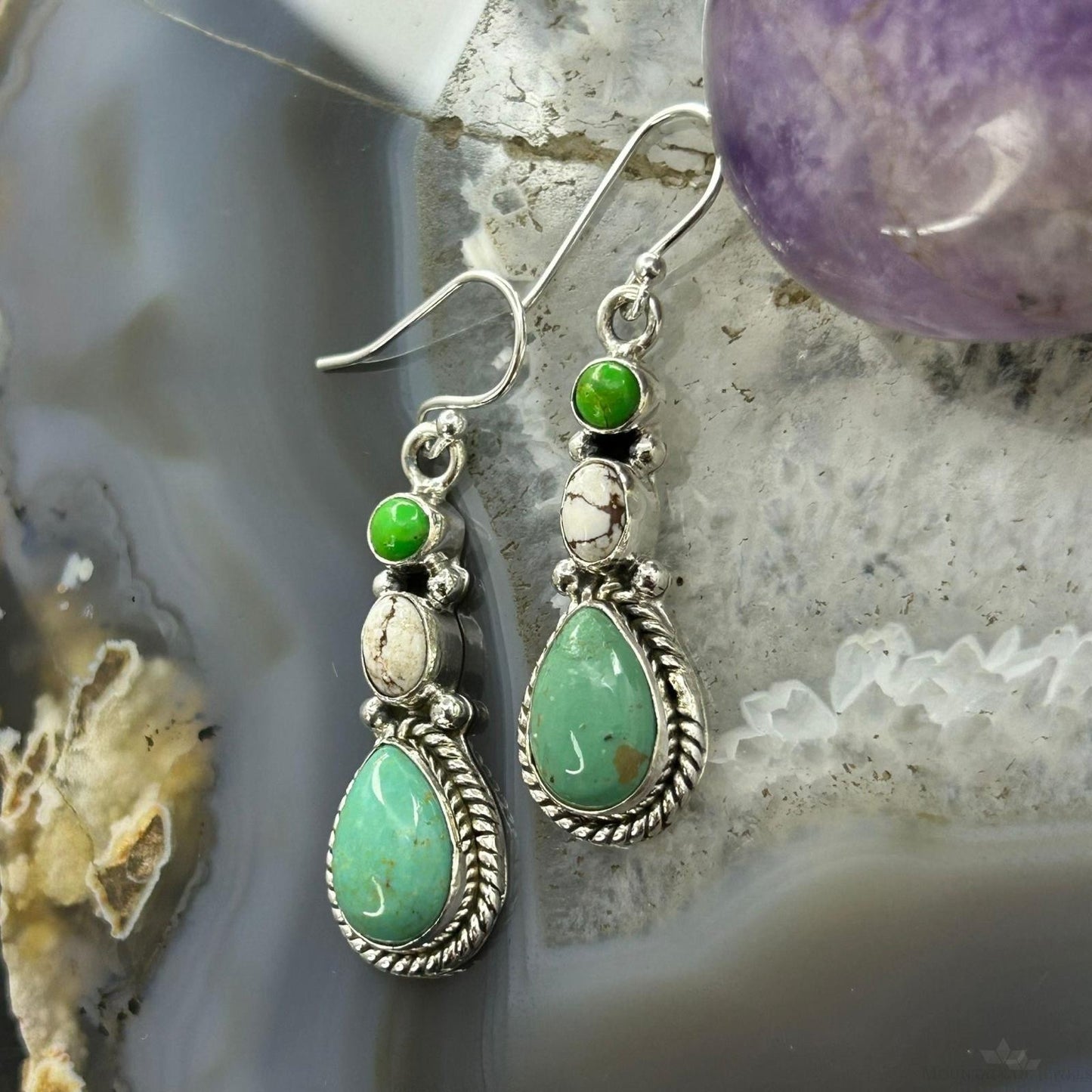 Sterling Silver Southwestern Style Multistone Dangle Earrings For Women #13