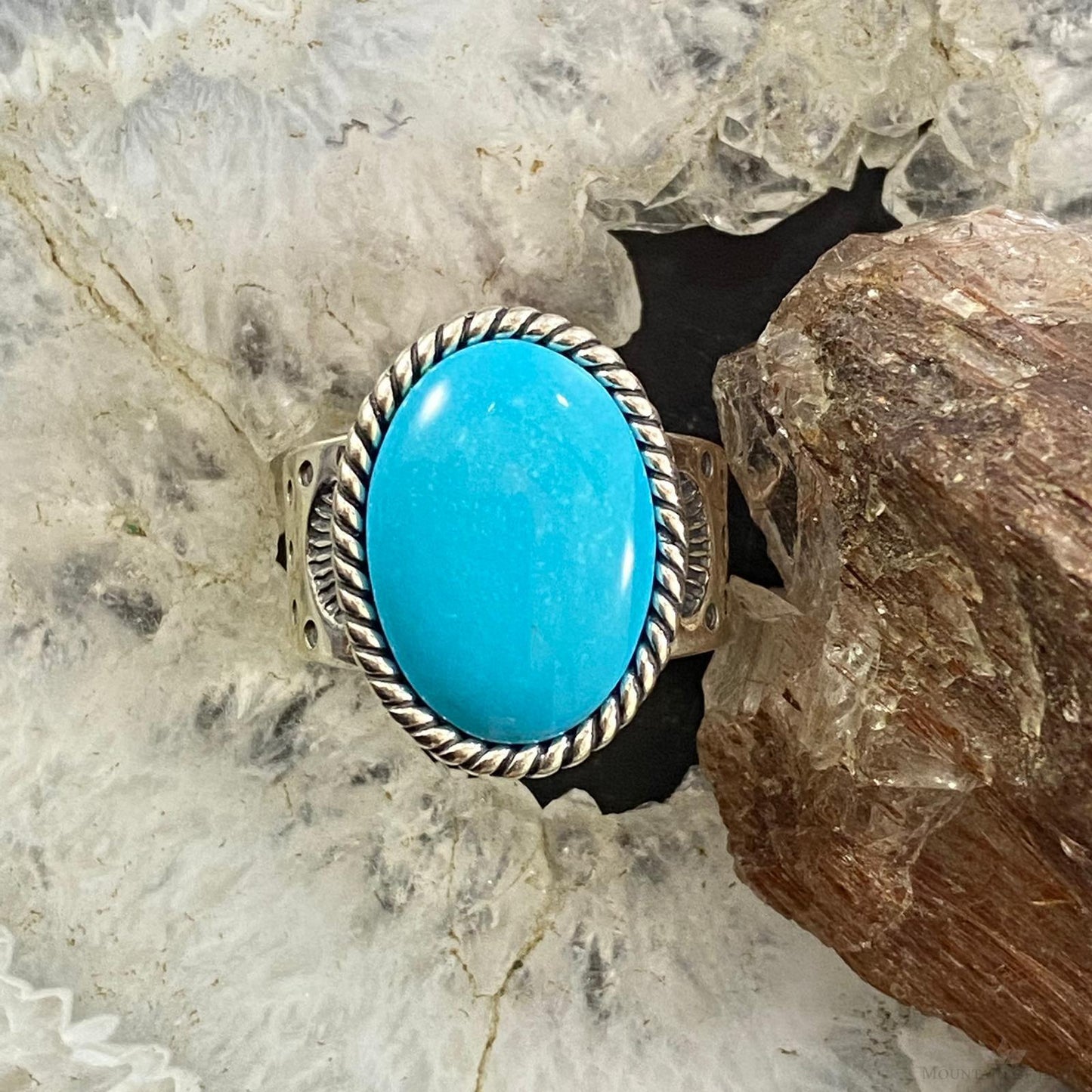 Carolyn Pollack Southwestern Style Sterling Silver Oval Turquoise Decorated Ring For Women, Variety of Sizes