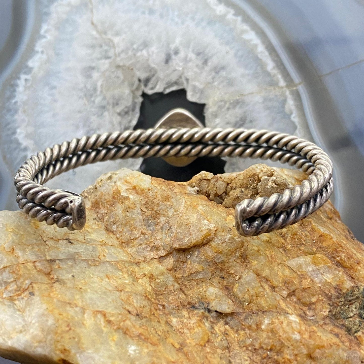 Vintage Native American Silver Square Onyx Double Coil Bracelet For Women