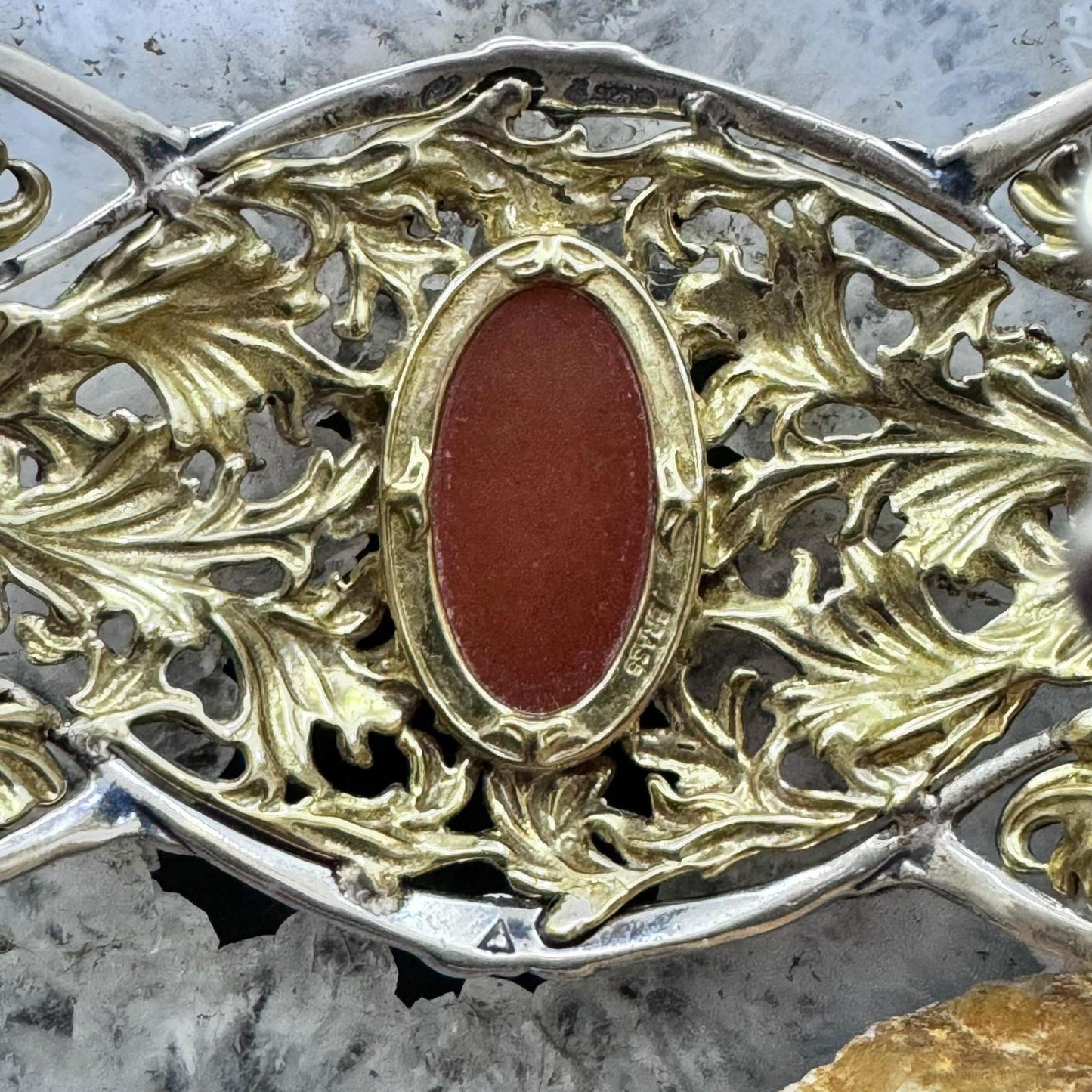 Carolyn Pollack Sterling Silver & Brass Oval Carnelian Decorated Bracelet For Women