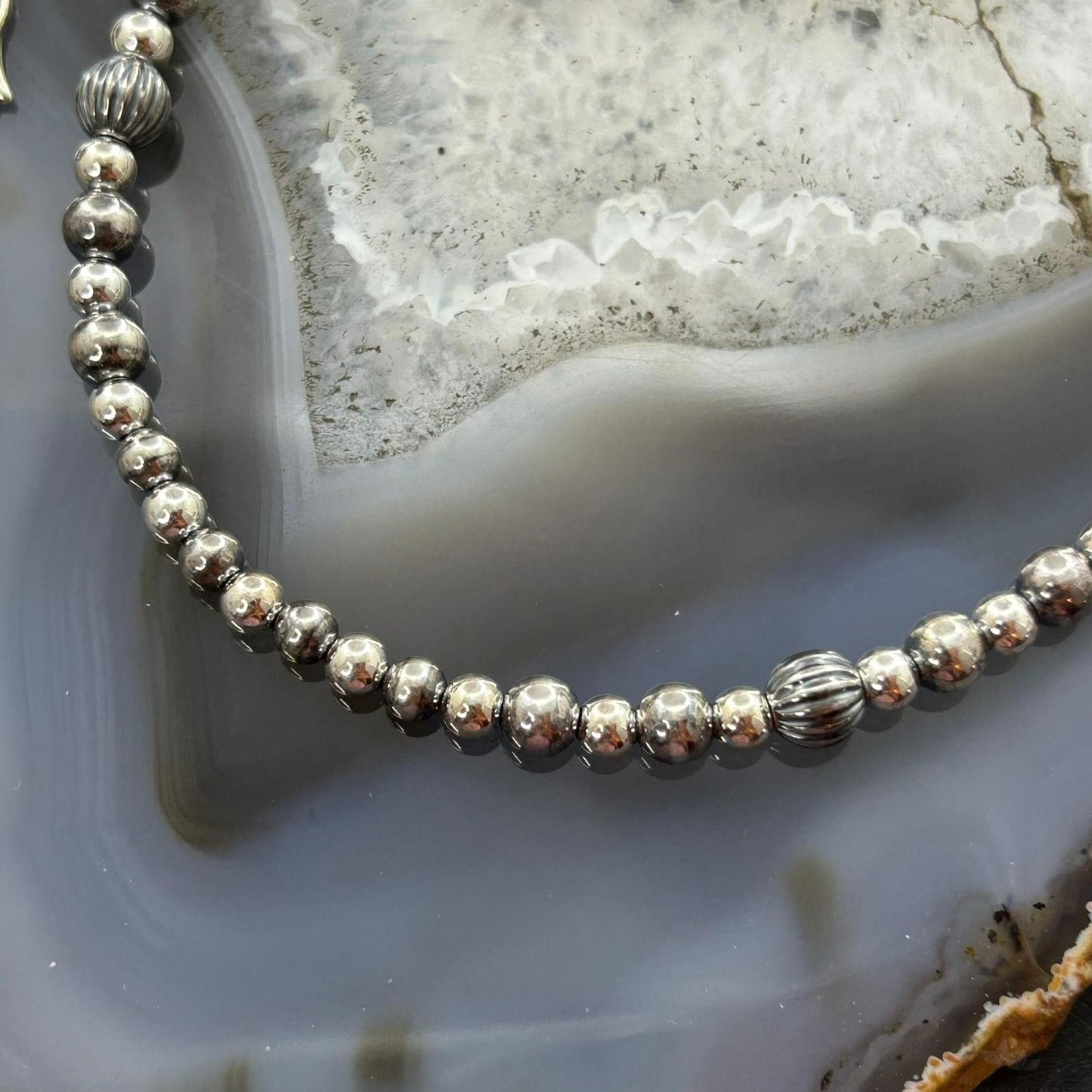 Carolyn Pollack Sterling Silver Decorated 3mm-6mm Graduated Beaded Necklace For Women