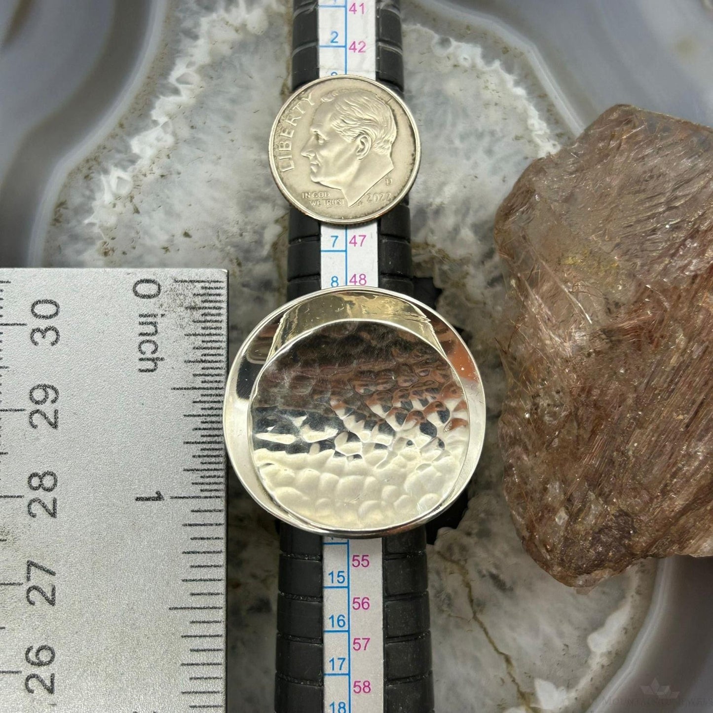 Sterling Silver Smooth & Hammered Stacked Round Ring For Women, Taxco Mexico