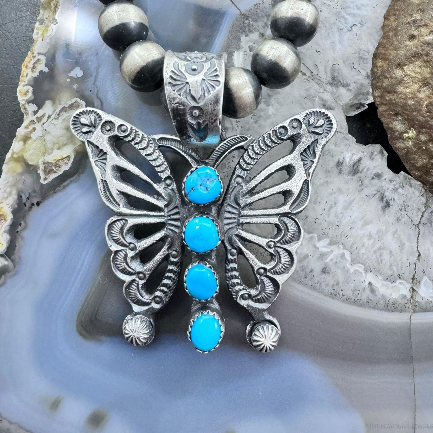 Eva & Linberg Billah Sterling Silver Butterfly w/Turquoise Decorated Pendant For Women