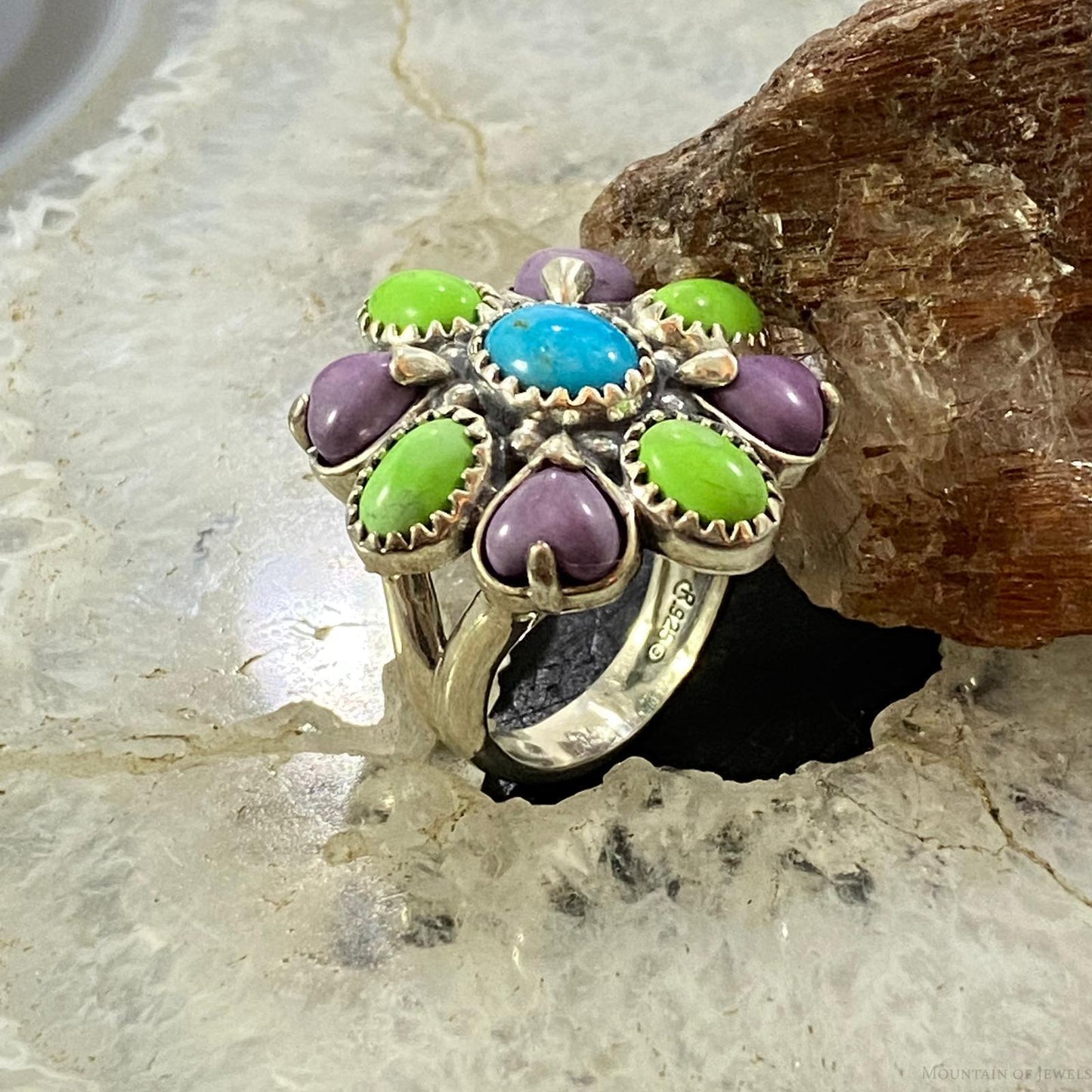 Carolyn Pollack Southwestern Style Sterling Silver Multistones Decorated Cluster Ring For Women