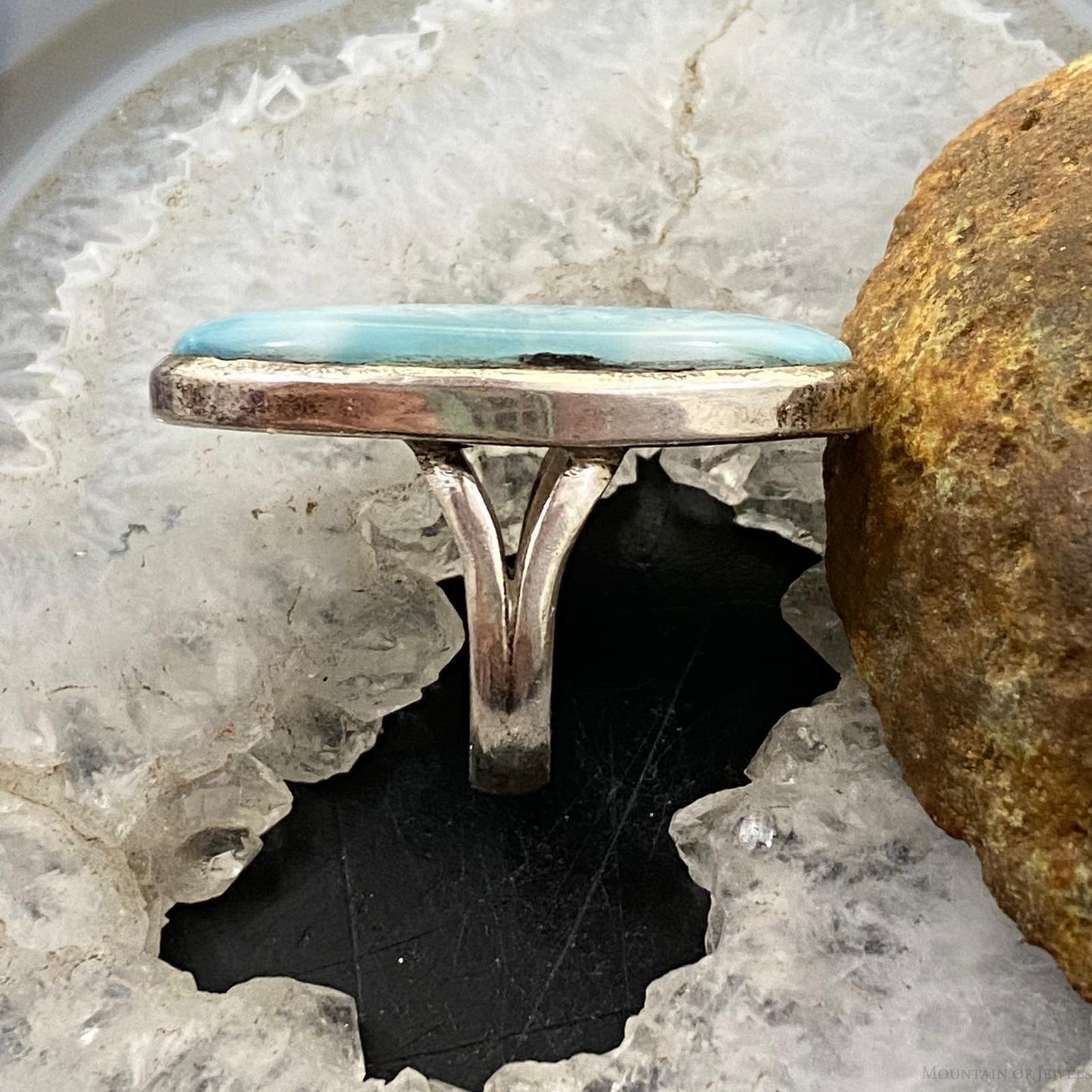 Sterling Silver Oval Larimar Split Shank Ring Size 7.75 For Women