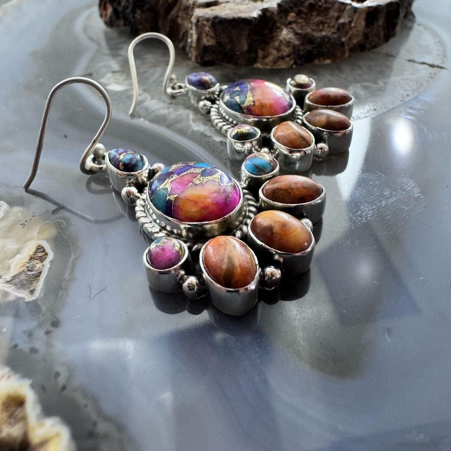 Sterling Silver Southwestern Style Multistone Cluster Dangle Earrings For Women #20