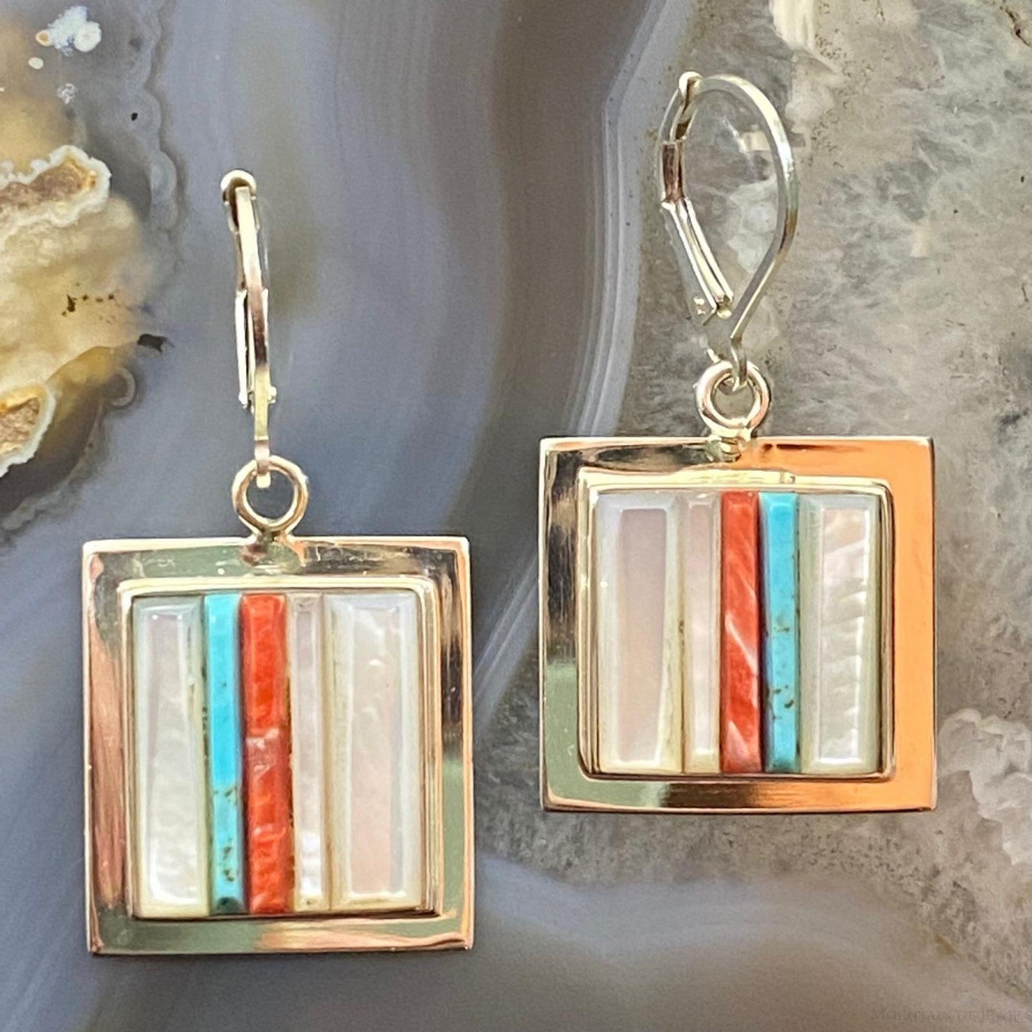 Veronica Benally Native American Silver Multi Stone Cobblestone Dangle Earrings