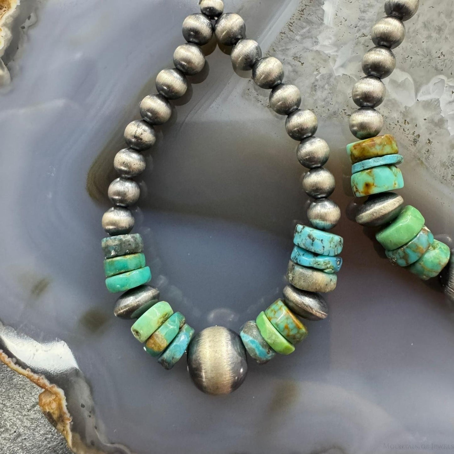 Sterling Silver 4-8mm Navajo Pearl Southwester Style & Turquoise Bead Hoop Earrings For Women