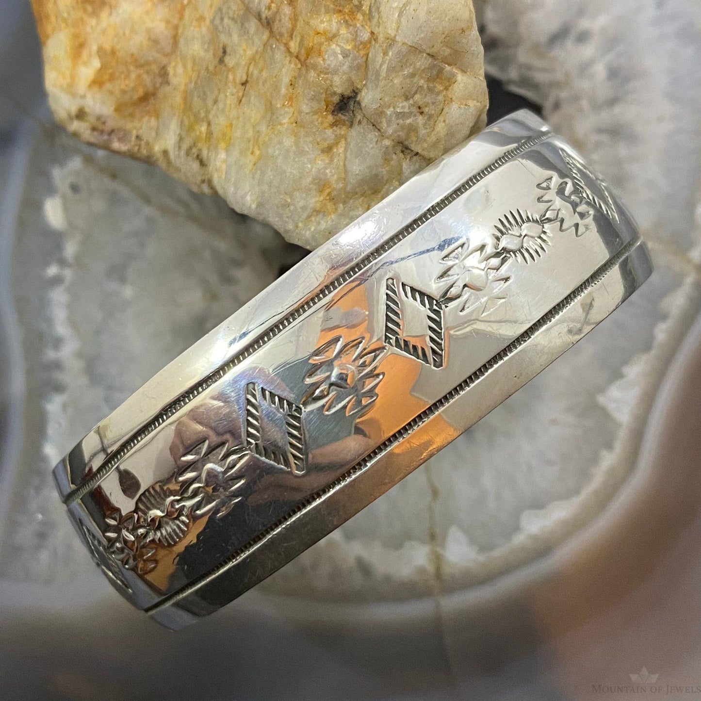 Vintage Native American Sterling Southwestern Motif Stamped Bracelet For Women