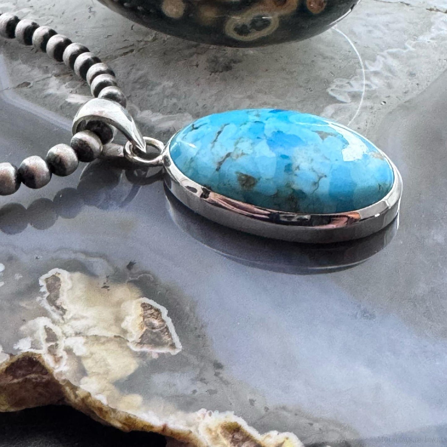 Sterling Silver Southwestern Style Oval Apatite Decorated Pendant For Women