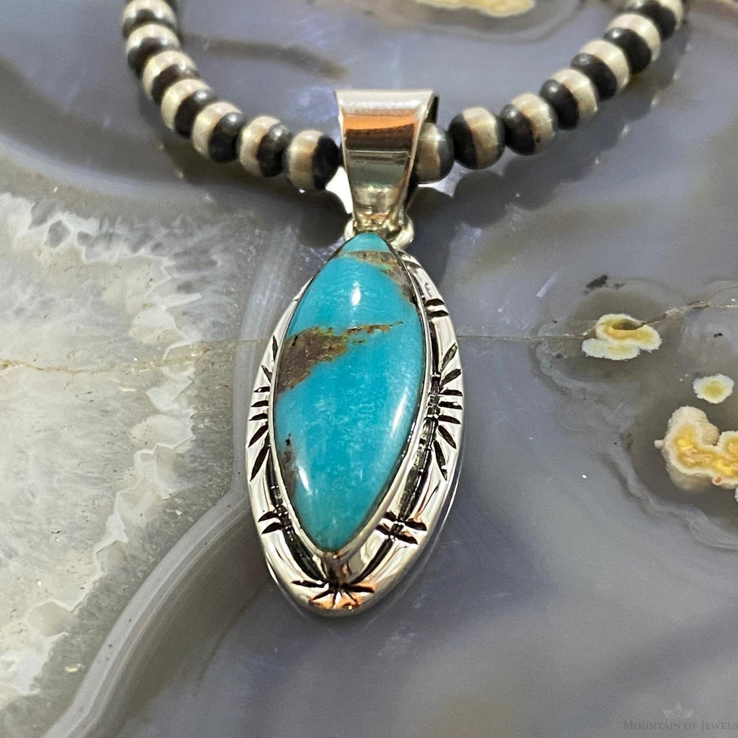 Native American Sterling Silver Turquoise Marquise Pendant For Women