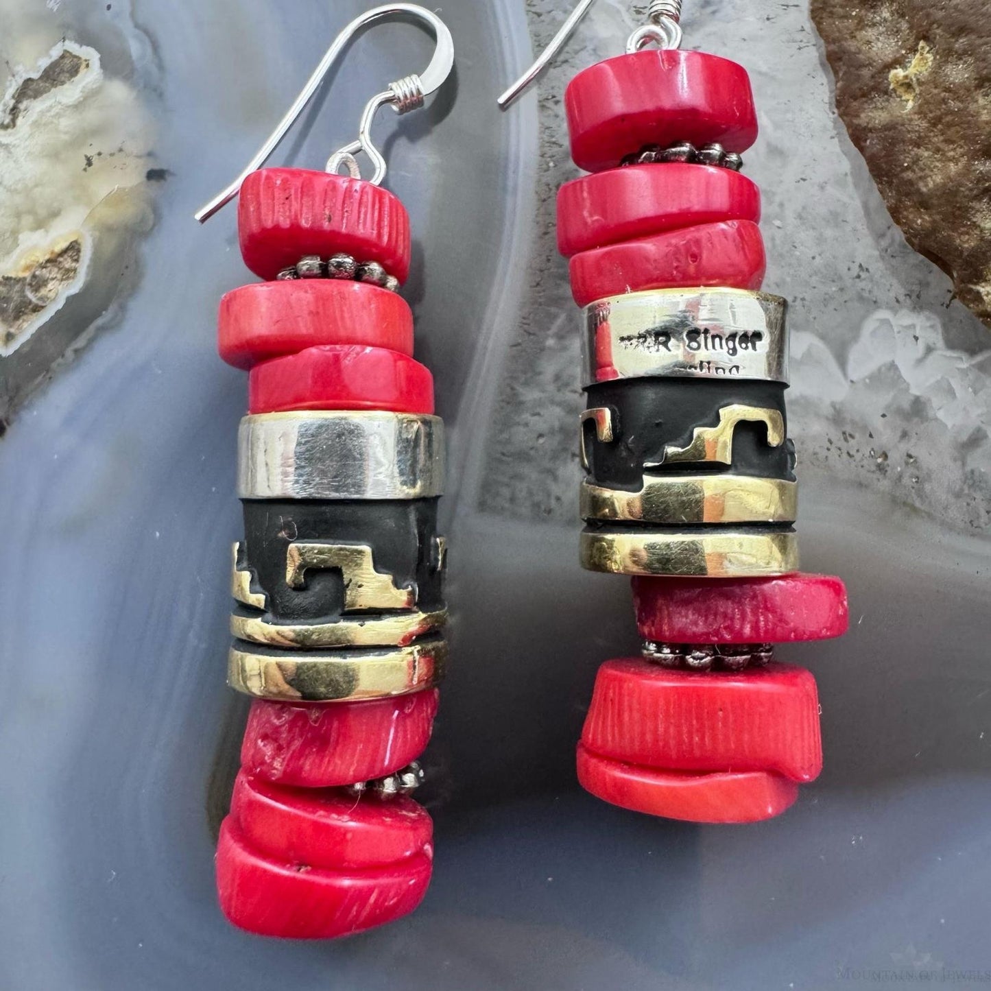 Tommy & Rosita Singer Sterling Silver Red Jasper Bead Dangle Earrings For Women