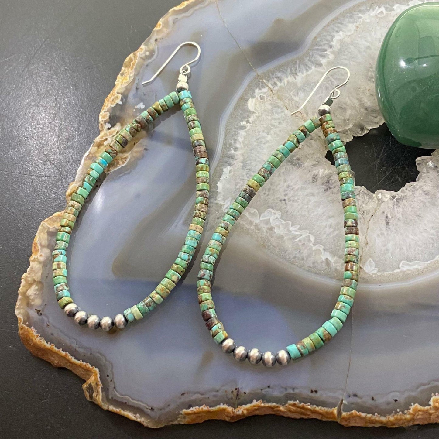 Sterling Silver Turquoise Beads & Navajo Pearl Beads 4 mm Hoop Dangle Earrings