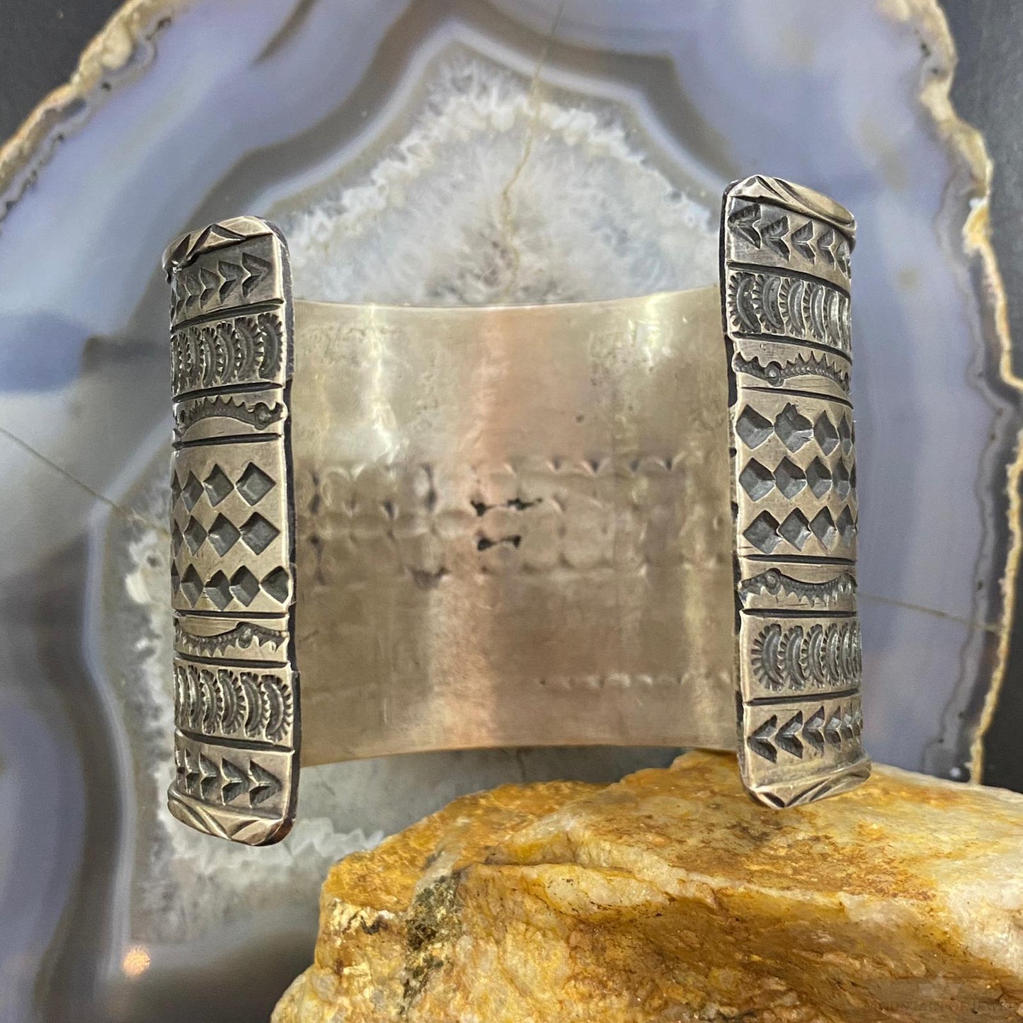Tawney Cruz-Willie Native American Sterling Wide Stamped Bracelet For Women #4