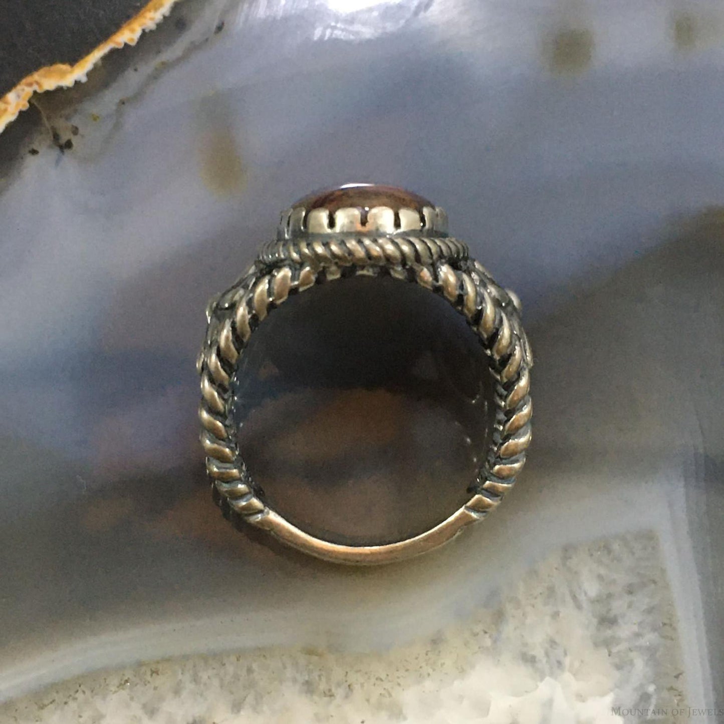 Carolyn Pollack Vintage Southwestern Style Sterling Oval Brown Agate Decorated Ring For Women