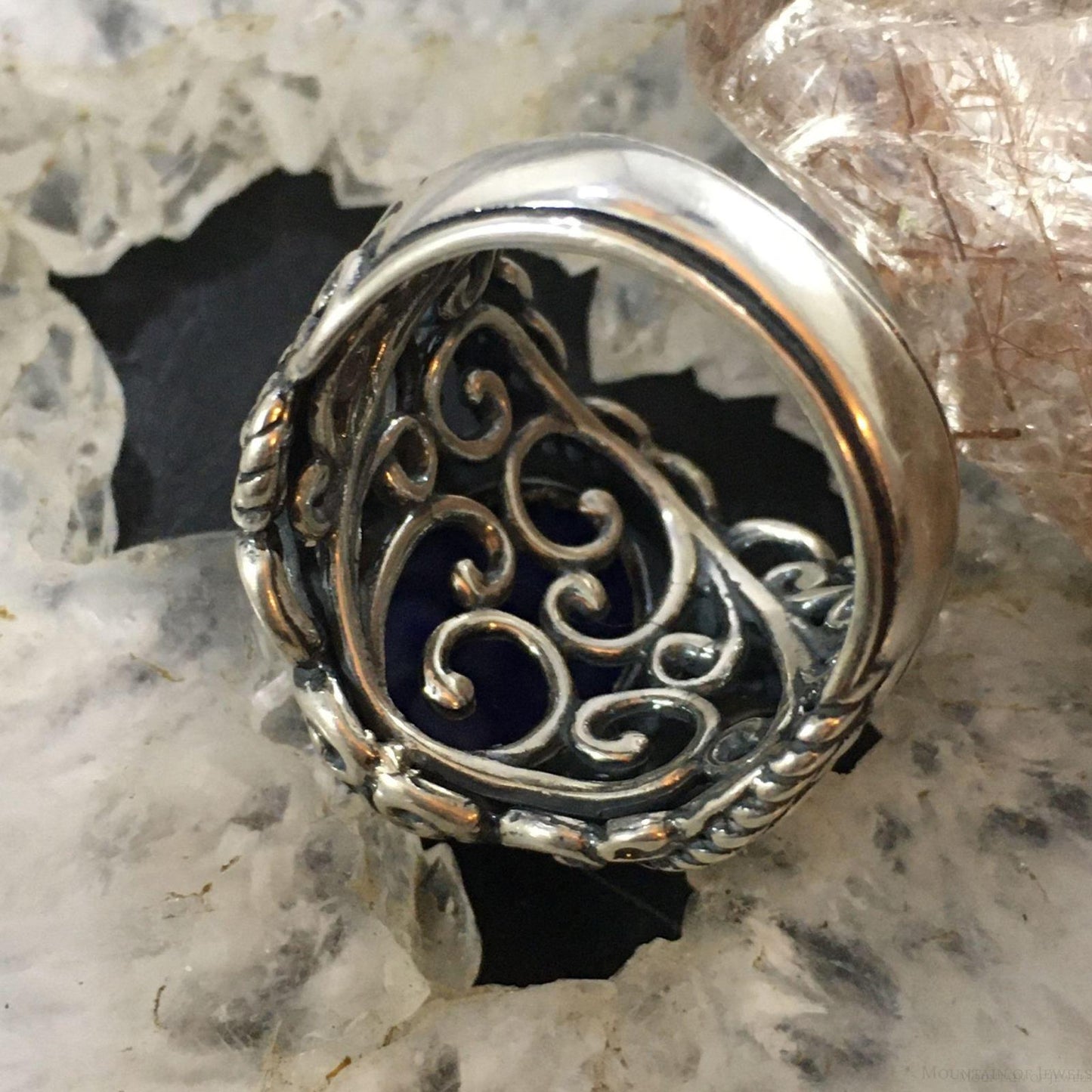 Carolyn Pollack Southwestern Style Sterling Lapis/Faceted Crystal Doublet Ring For Women