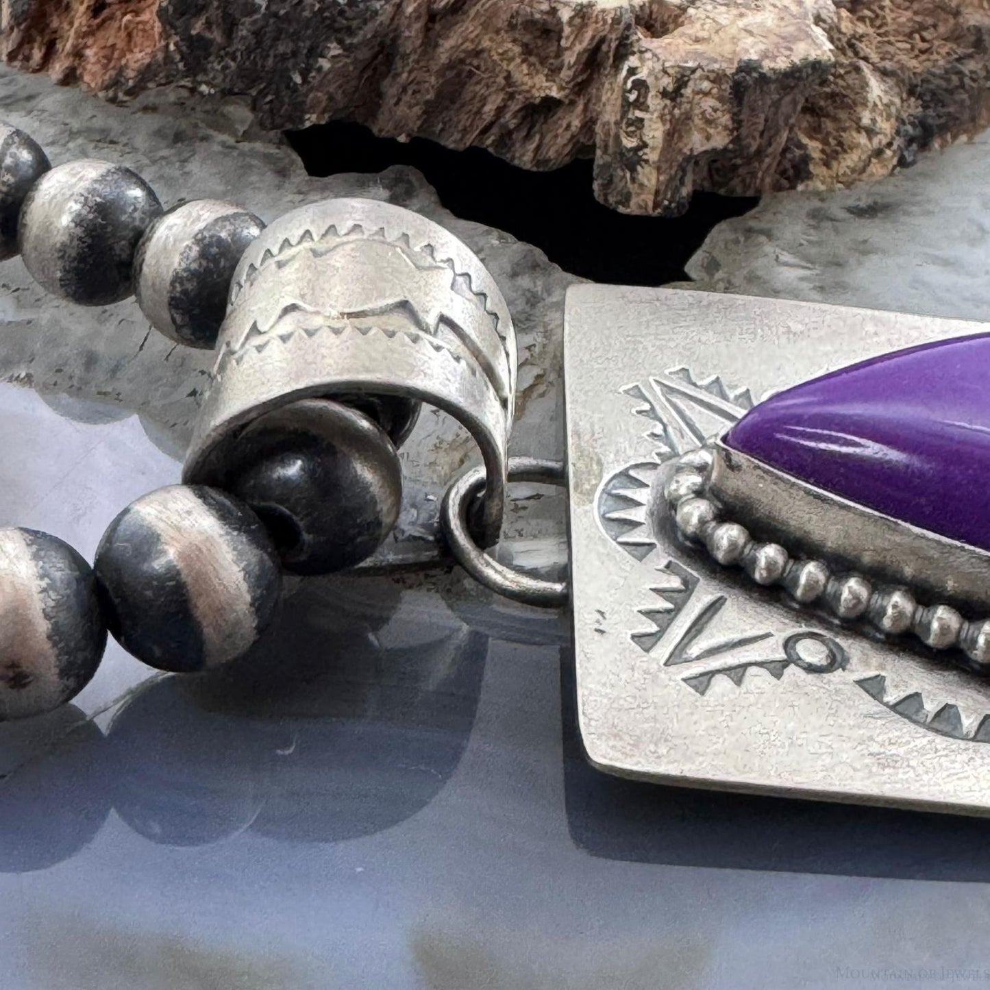 Native American Sterling Silver Purple Phosphosiderite Decorated Pendant For Women