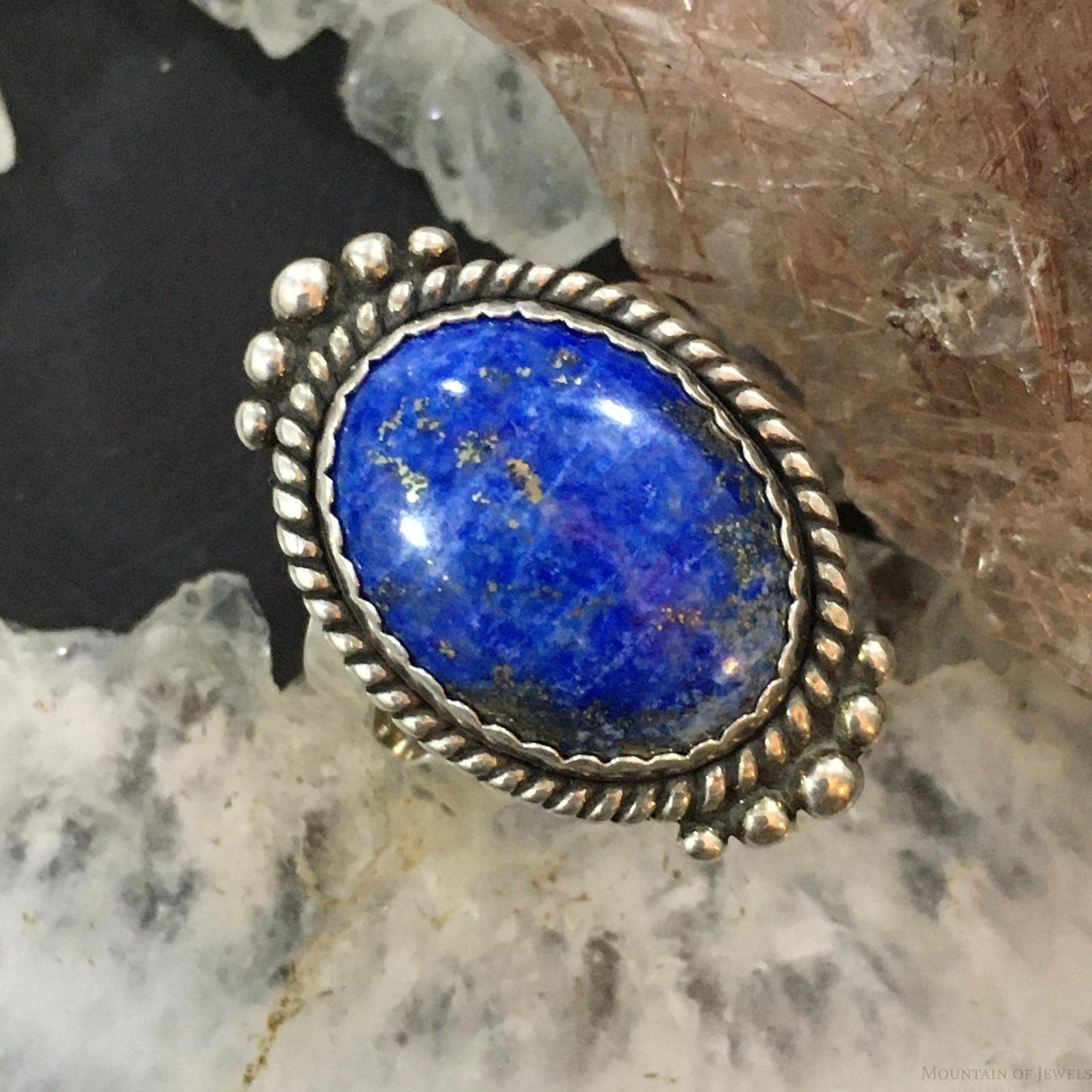 Carolyn Pollack Southwestern Style Sterling Silver Oval Denim Lapis Decorated Ring For Women