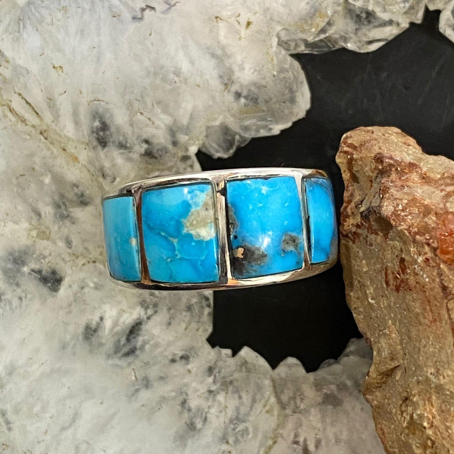 Native American Sterling Blue Ridge Turquoise Graduated Band Ring Size 7