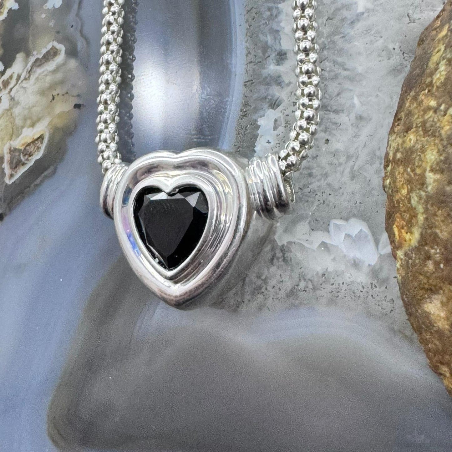 Carolyn Pollack Sterling Silver Faceted Garnet Slide Heart Pendant W/Necklace For Women