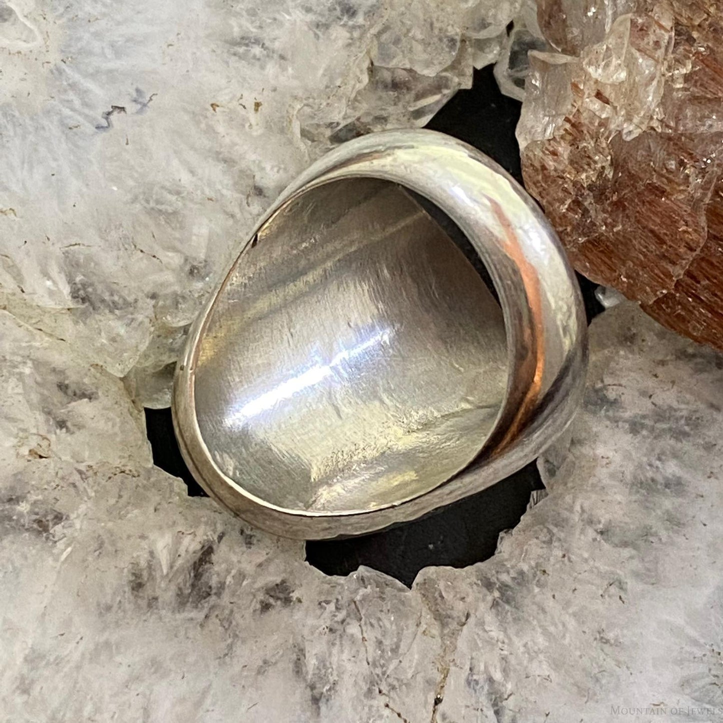 Native American Silver Oval Turquoise Inlay Unisex Shield Ring Size 9