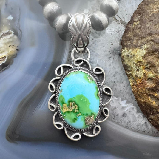 Sterling Silver Southwestern Style High Grade Matrix Sierra Bella Turquoise Pendant For Women