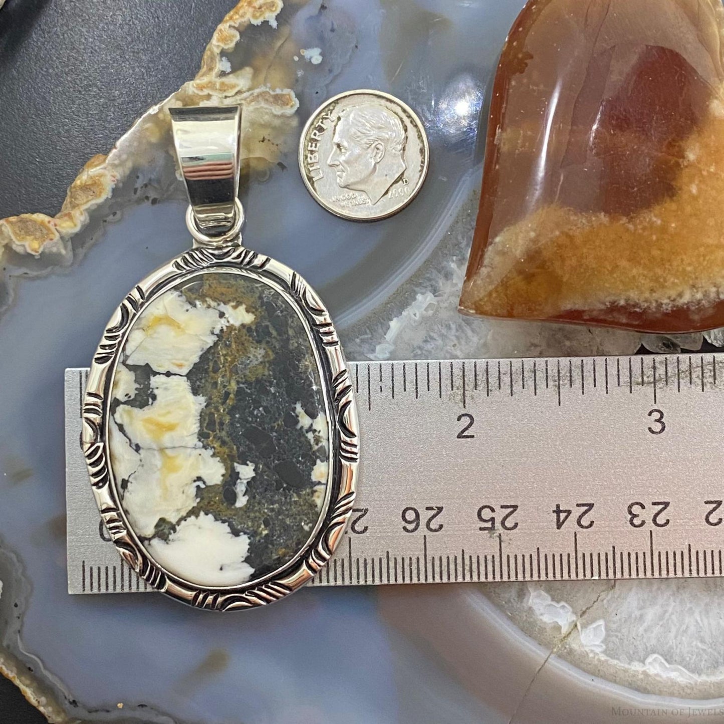Native American Sterling Silver Oval White Buffalo Unisex Pendant