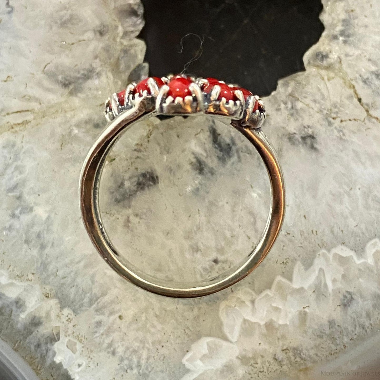 Carolyn Pollack Sterling Silver Red Jasper Cluster Decorated Ring For Women, Variety of Sizes