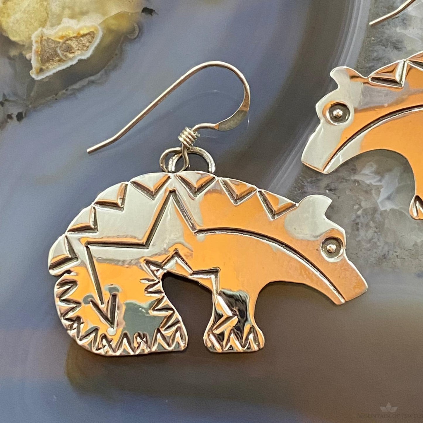 Brad Panteah Sterling Silver Stamped Fetish Bear Dangle Earrings For Women #2