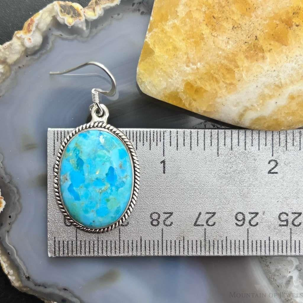 Sterling Silver Southwestern Style Oval Mojave Turquoise Dangle Earrings For Women