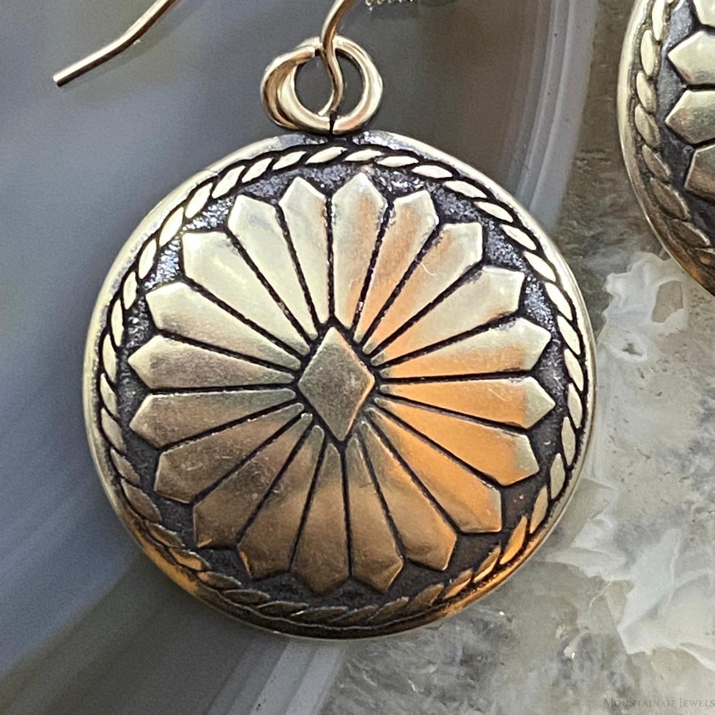 Native American Sterling Round Decorated Stamped Dangle Earrings For Women