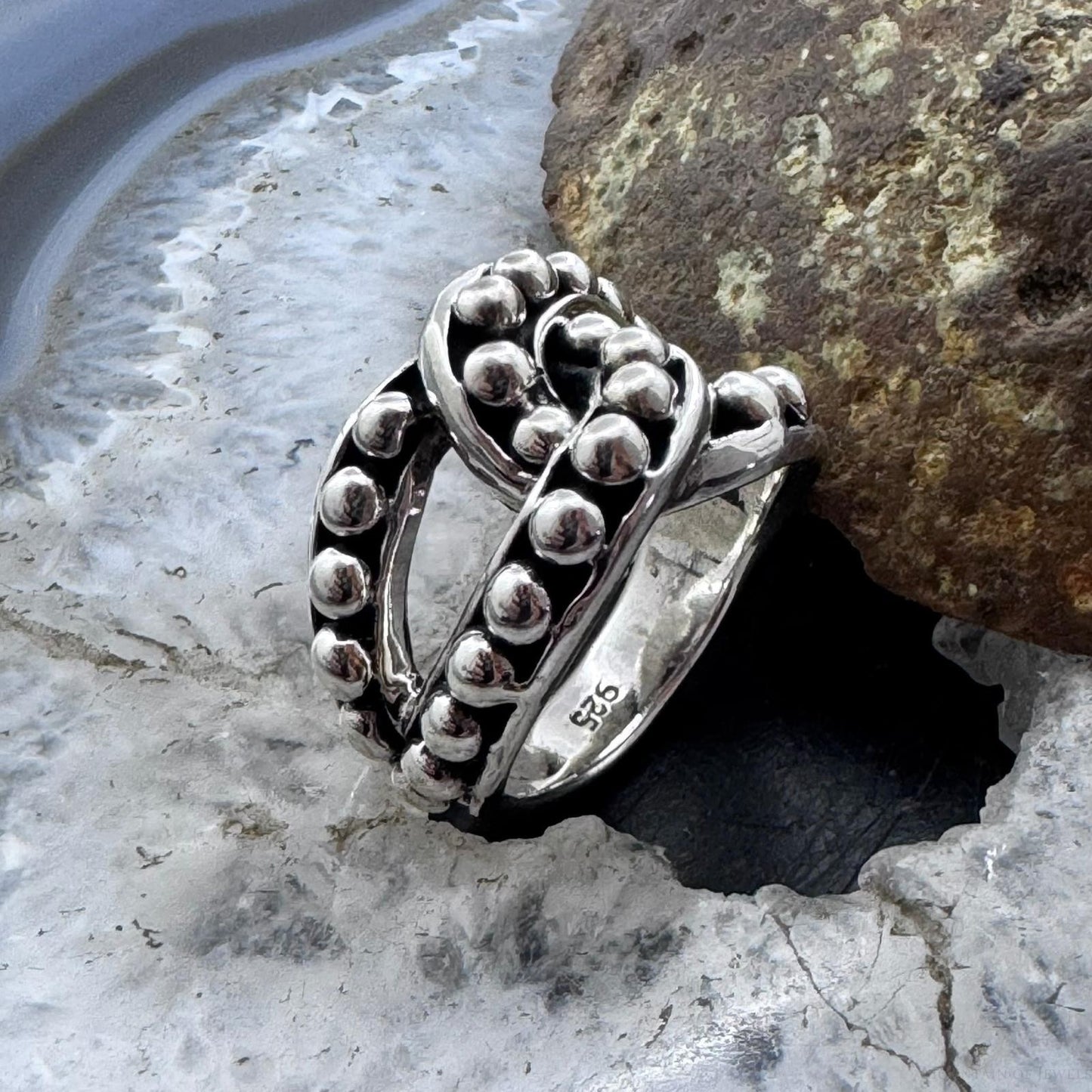 Sterling Silver Intertwined Balls Pattern Fashion Ring For Women,Taxco Mexico