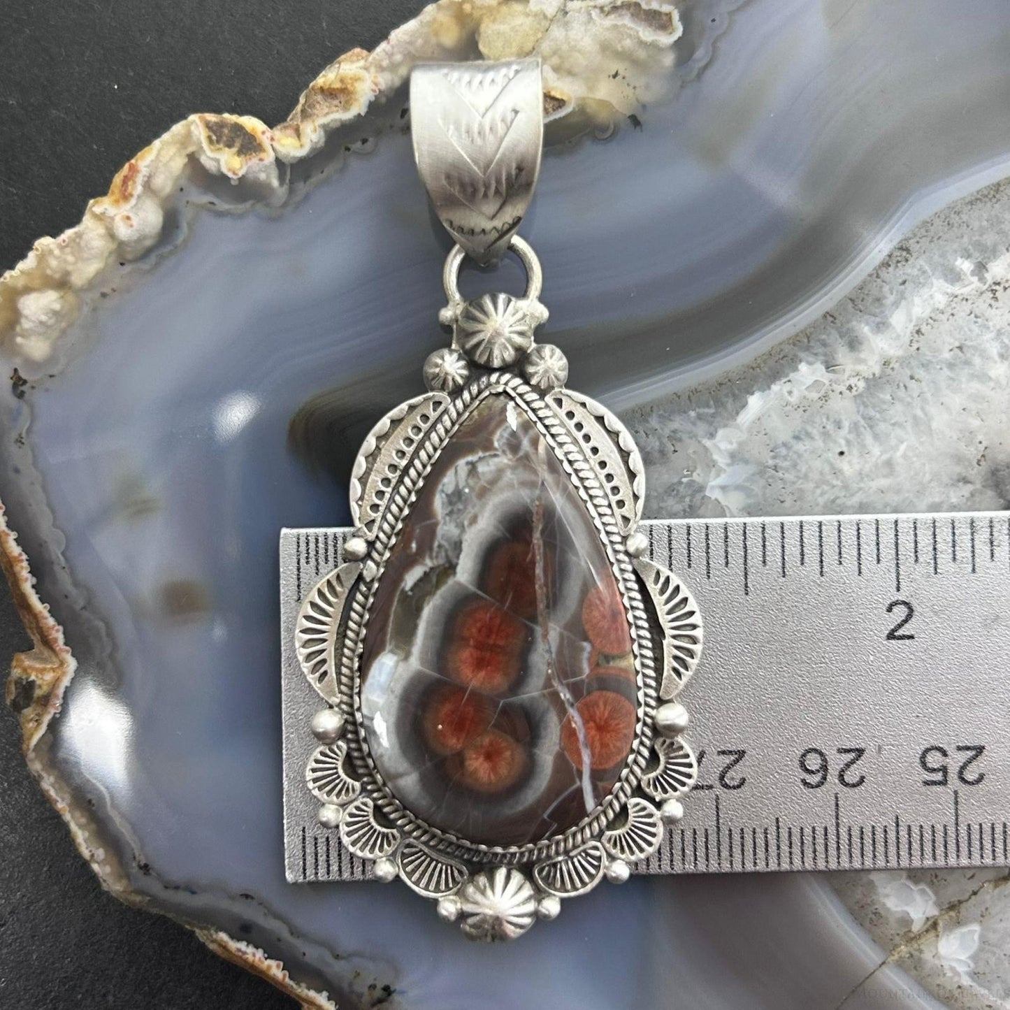 Sterling Silver Southwestern Style Teardrop Peanut Obsidian Pendant For Women