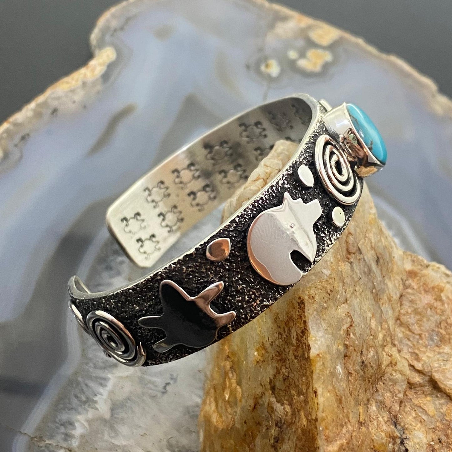 Alex Sanchez Native American Sterling Turquoise Petroglyph Bracelet For Women #2