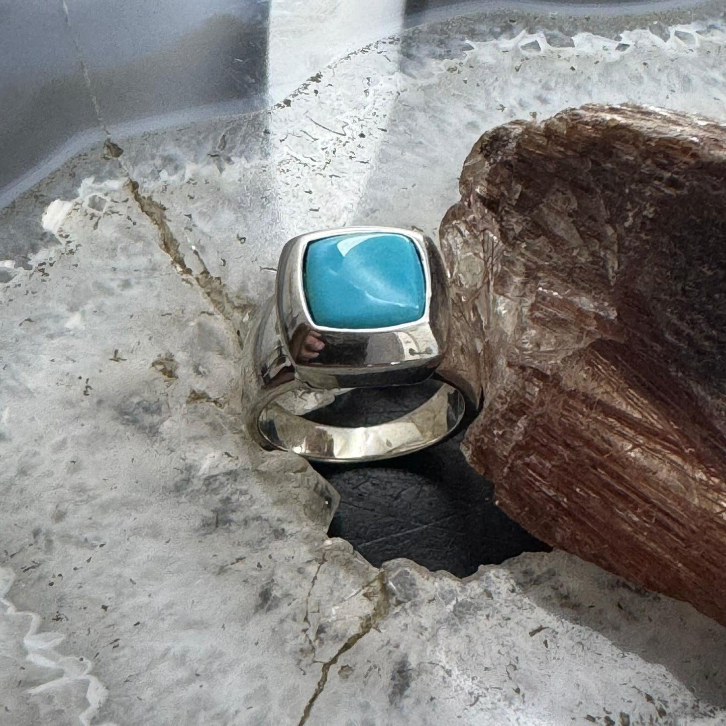 Carolyn Pollack Southwestern Style Sterling Silver Square Turquoise Ring For Women