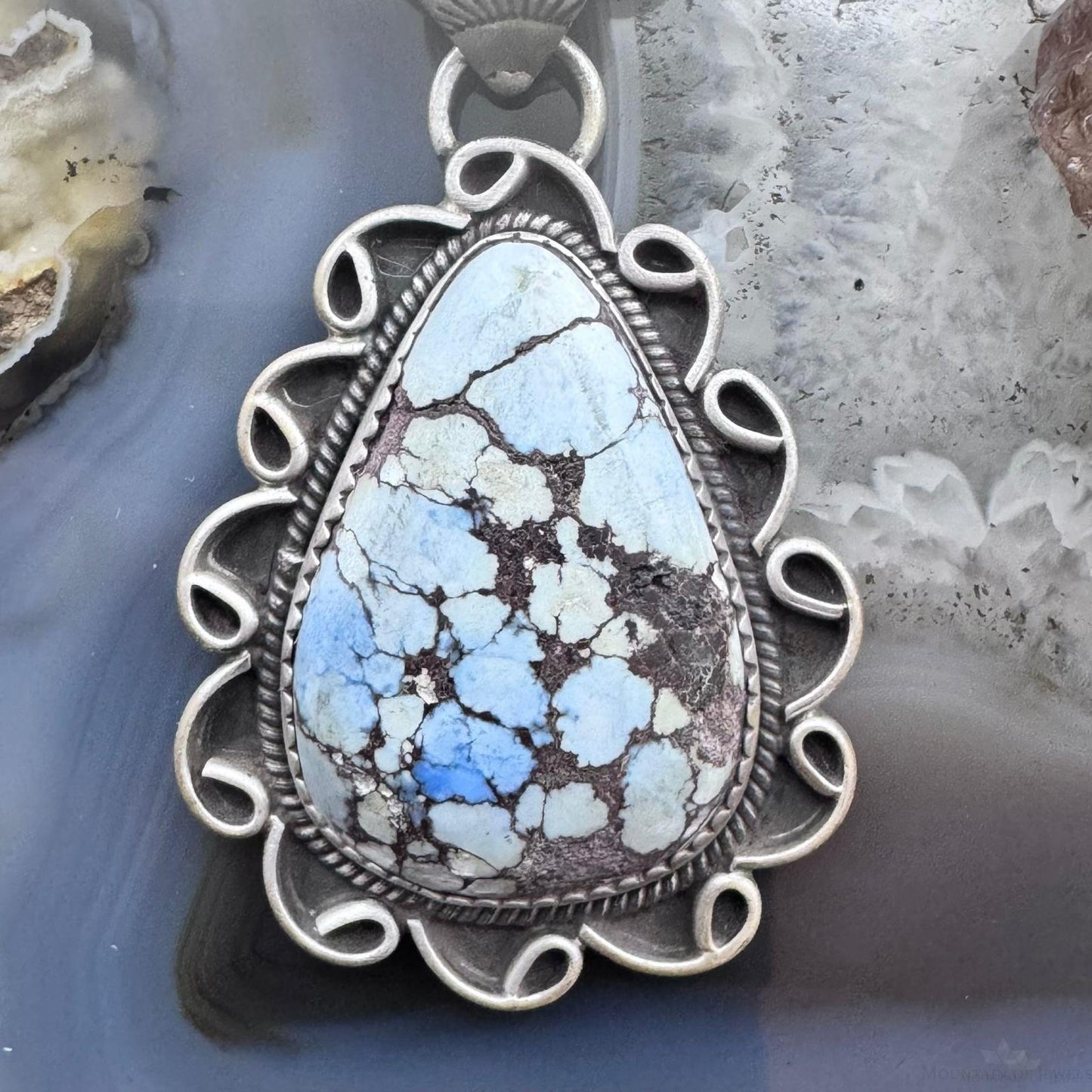 Sterling Silver Southwestern Style Teardrop High Grade Golden Hill Turquoise Pendant For Women #1