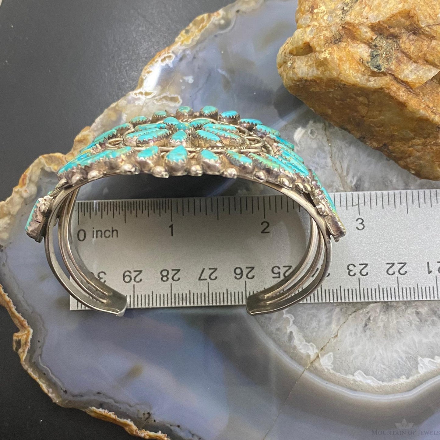Vintage Native American Sterling Silver Cluster Turquoise Bracelet For Women
