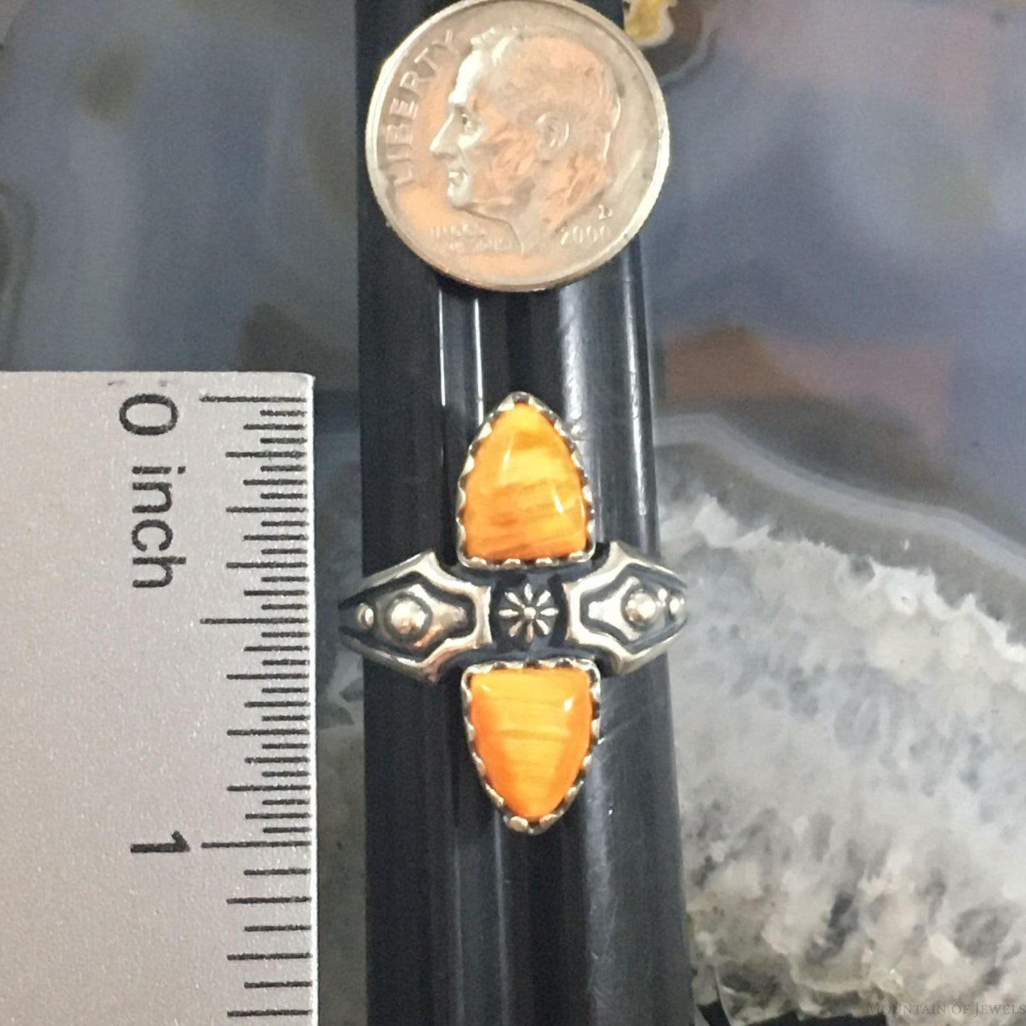 Carolyn Pollack Southwestern Style Sterling Silver Orange Spiny Oyster Ring For Women