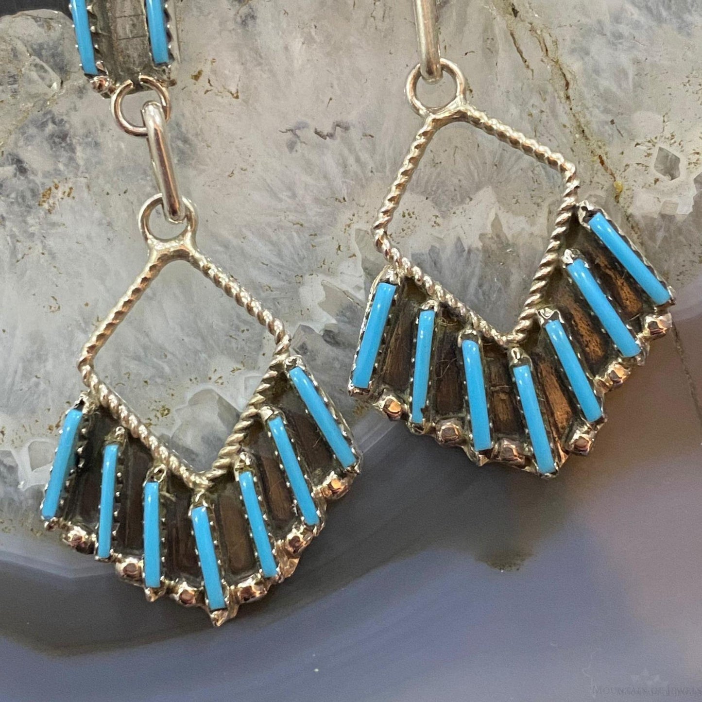 Davis Kaamasee Zuni Sterling Turquoise Needlepoint Dangle Earrings For Women