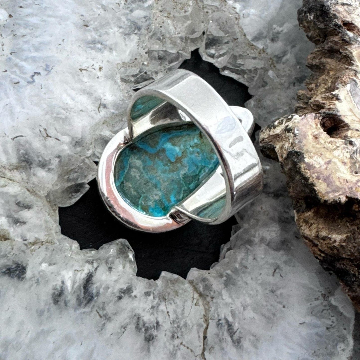 Sterling Silver Southwestern Style Teardrop Azurite Malachite Ring Size 7 For Women