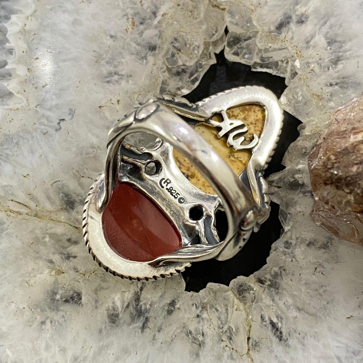 Carolyn Pollack Southwestern Style Sterling Silver Picture Jasper & Red Jasper Decorated Ring For Women