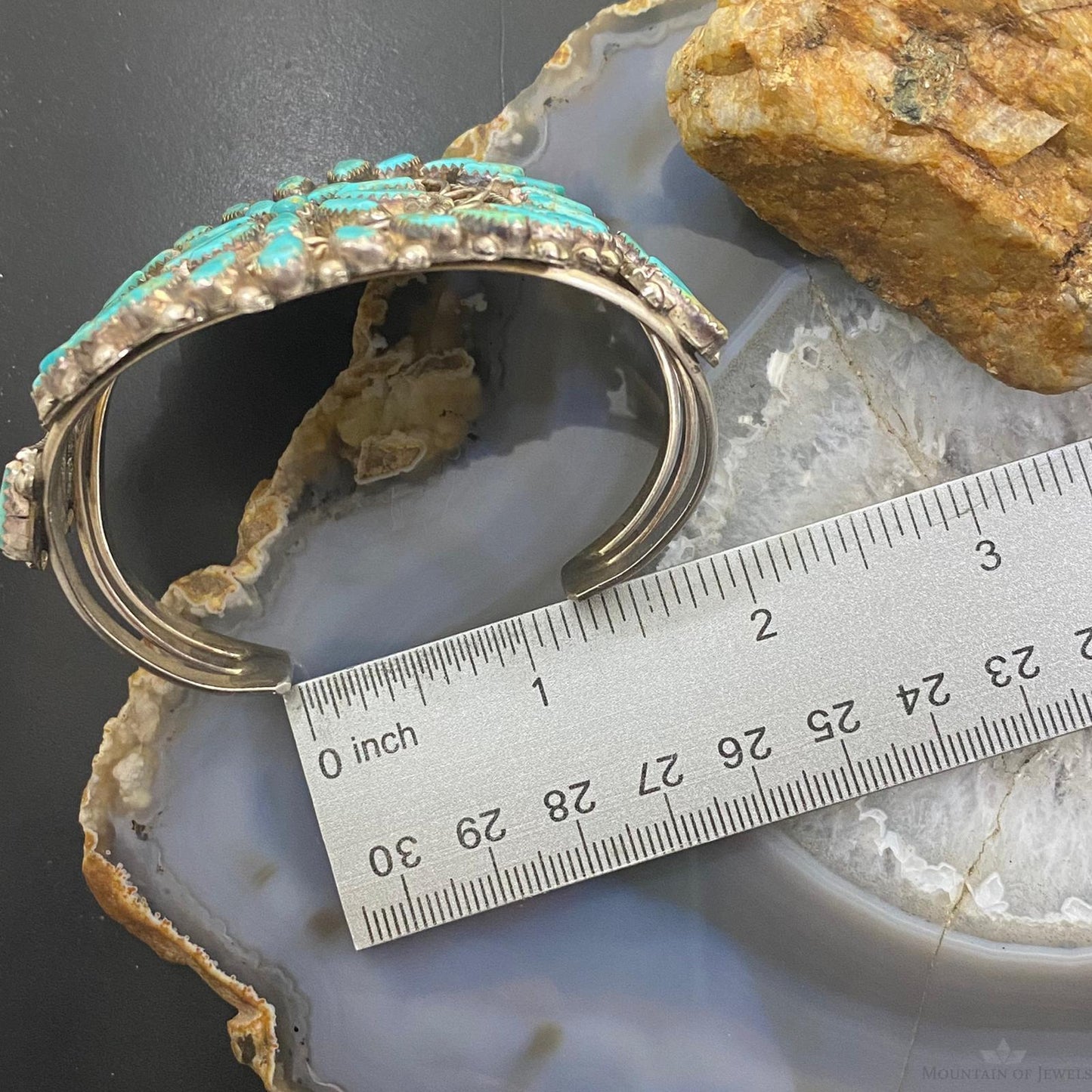 Vintage Native American Sterling Silver Cluster Turquoise Bracelet For Women