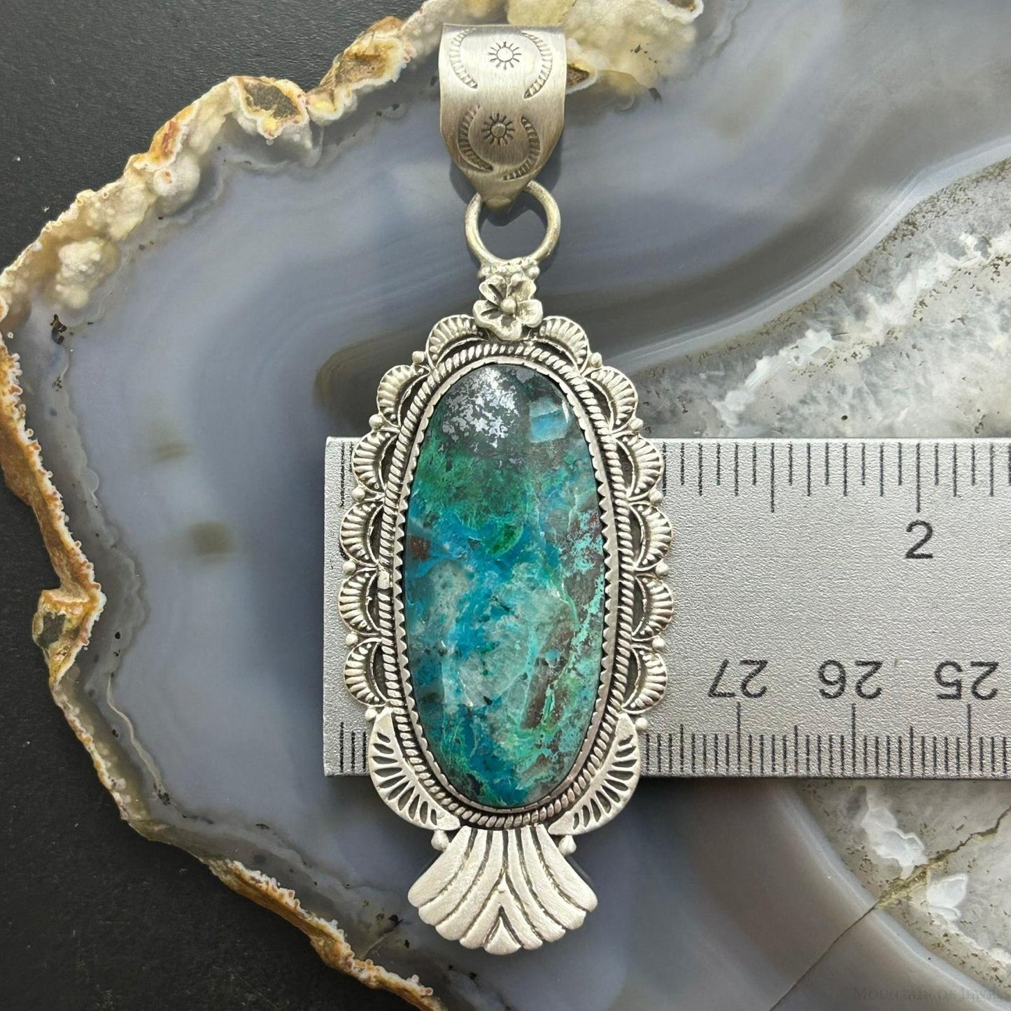 Sterling Silver Southwestern Style Oval Shattuckite Decorated Pendant For Women