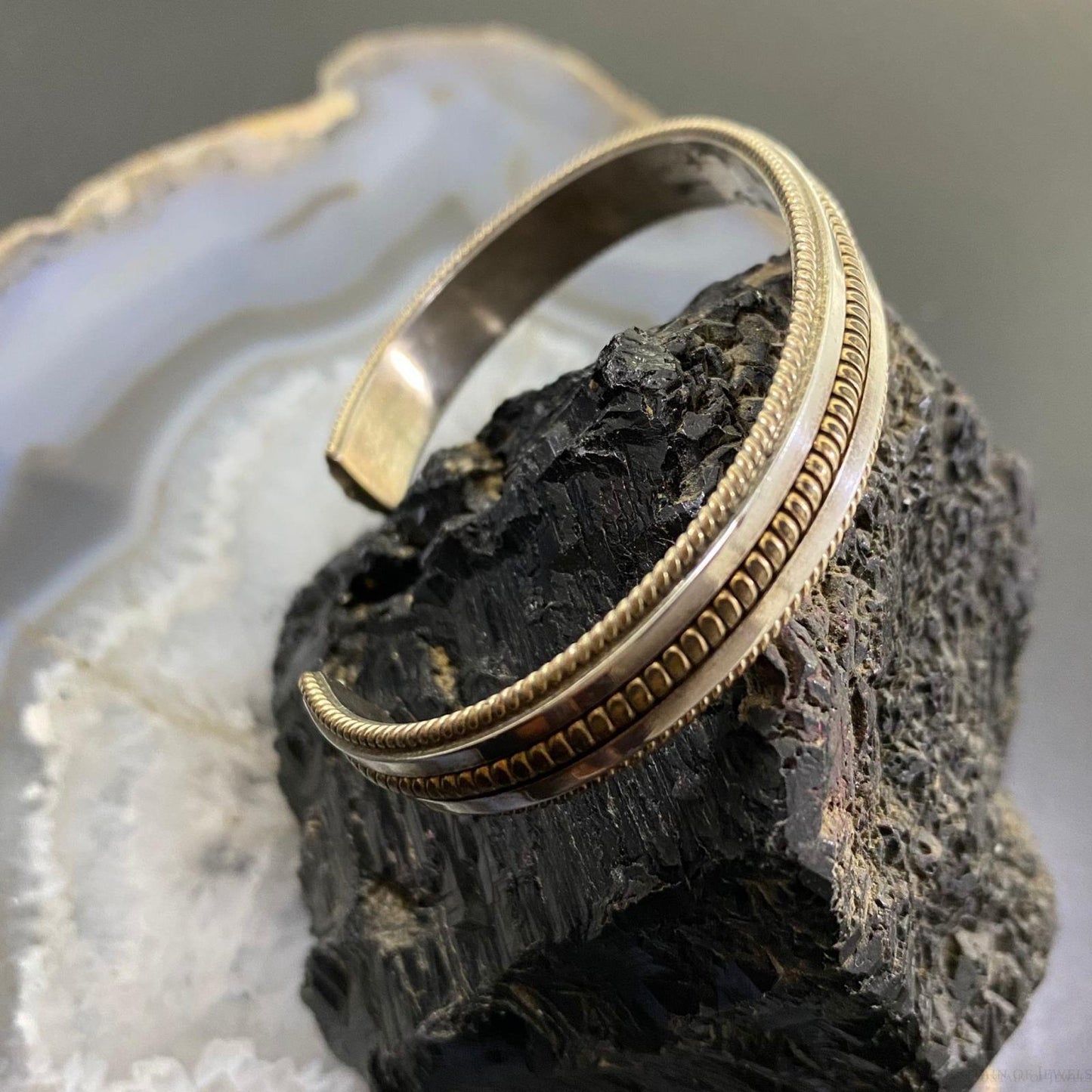 Vintage Native American Sterling Silver & Gold Filled Bracelet For Women