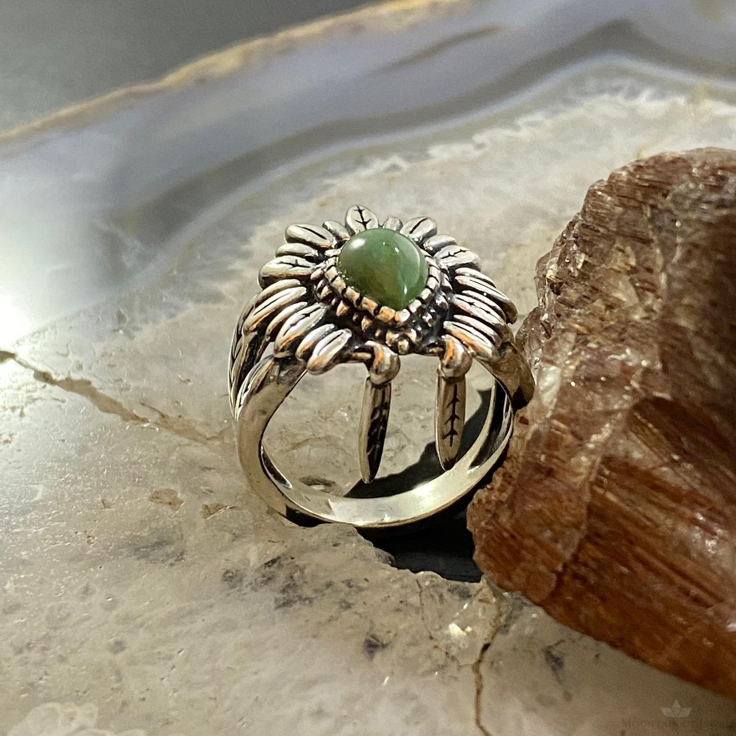 Carolyn Pollack Southwestern Style Sterling Silver Green Turquoise Chief Feather Headdress Ring For Women