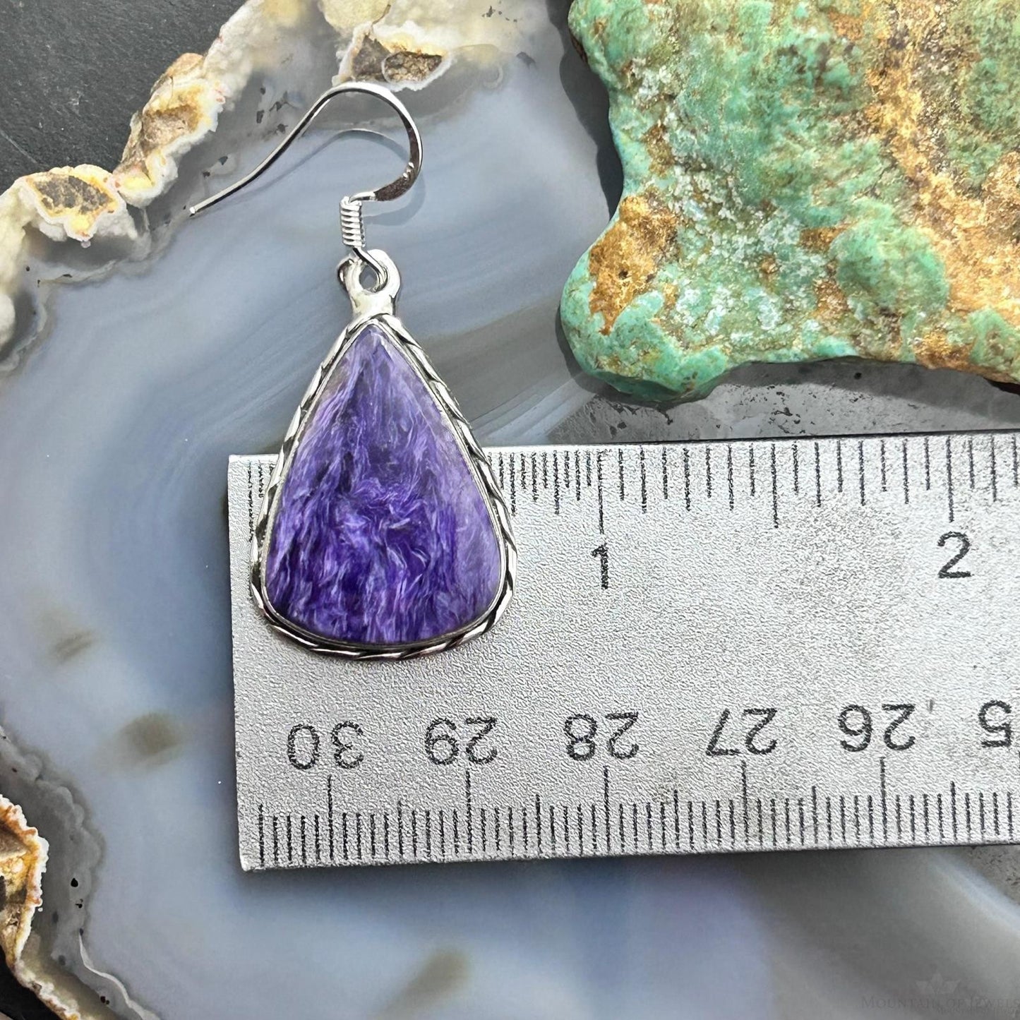 Sterling Silver Southwestern Style Teardrop Charoite Dangle Earrings For Women