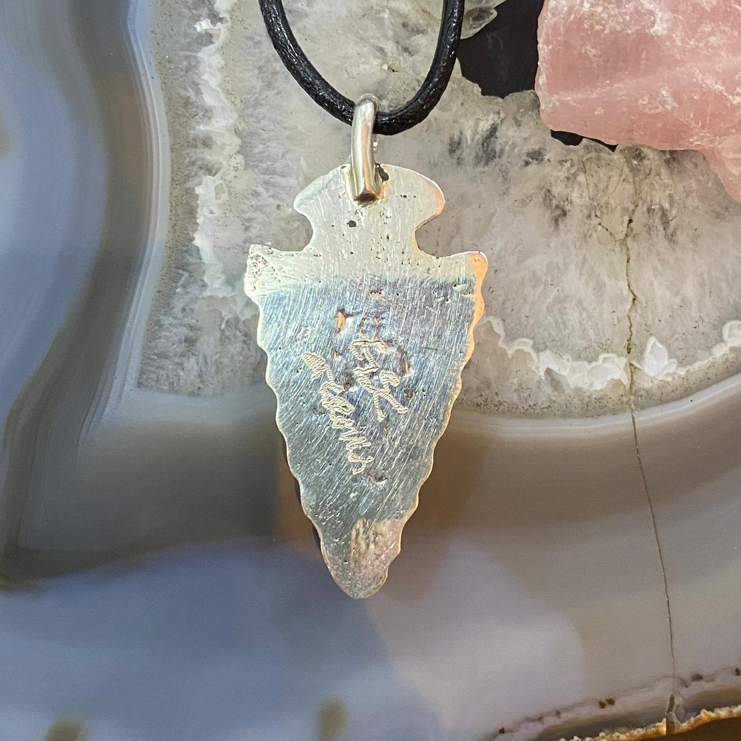 Gary Custer Navajo Sterling Silver Tufa Cast Turquoise Arrowhead Uni Pendant #3