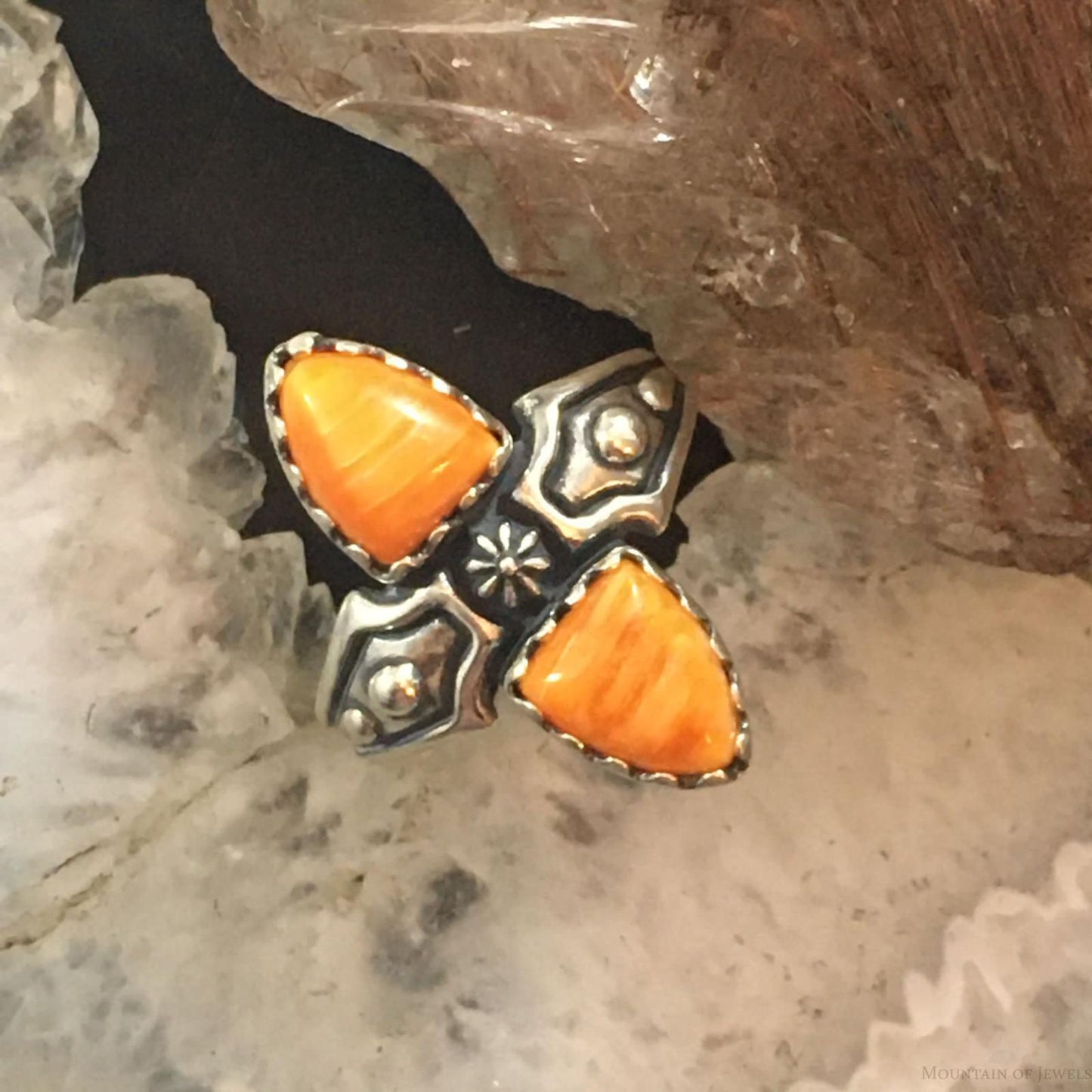 Carolyn Pollack Southwestern Style Sterling Silver Orange Spiny Oyster Ring For Women