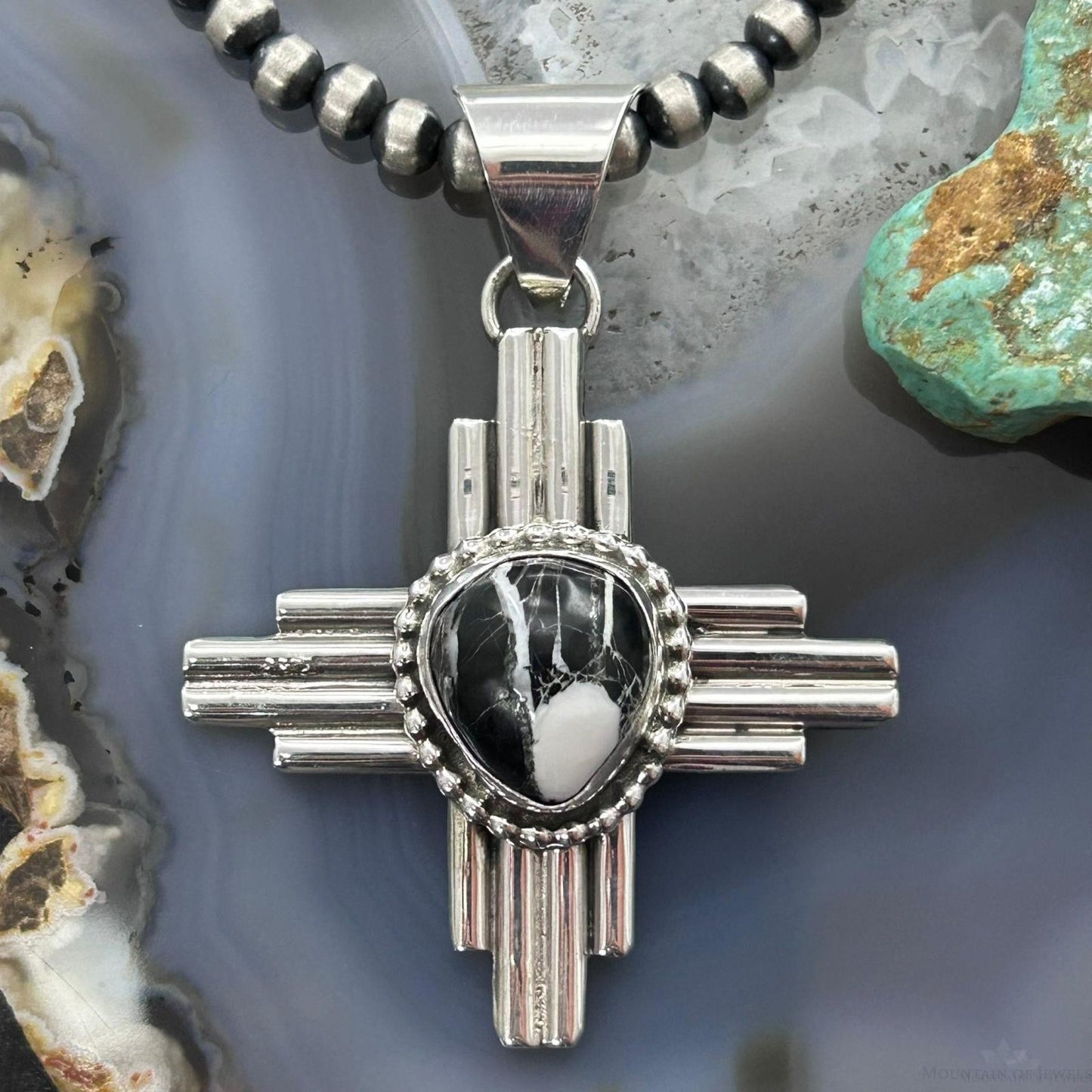 Priscilla Apache Native American Sterling Silver White Buffalo Zia Unisex Pendant