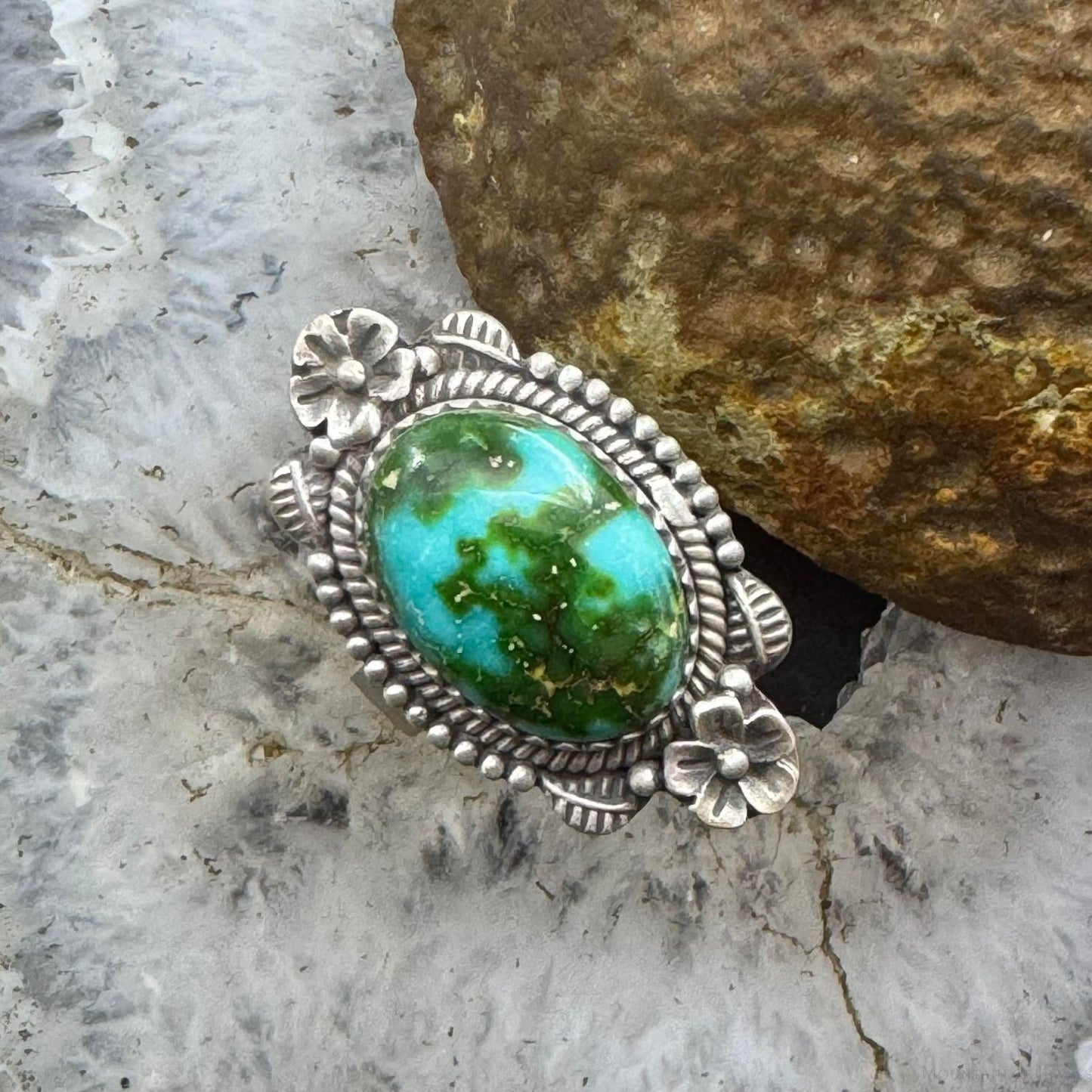 Sterling Silver Southwestern Style Sonora Gold Turquoise Decorated Adjustable Ring For Women #1